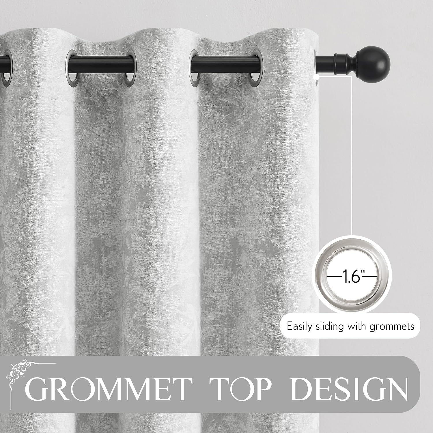 Beauoop Grey Floral Jacquard Blackout Curtains 120 Inches Long 2 Panels for Bedroom Living Room Gray Flower Chenille Room Darkening…