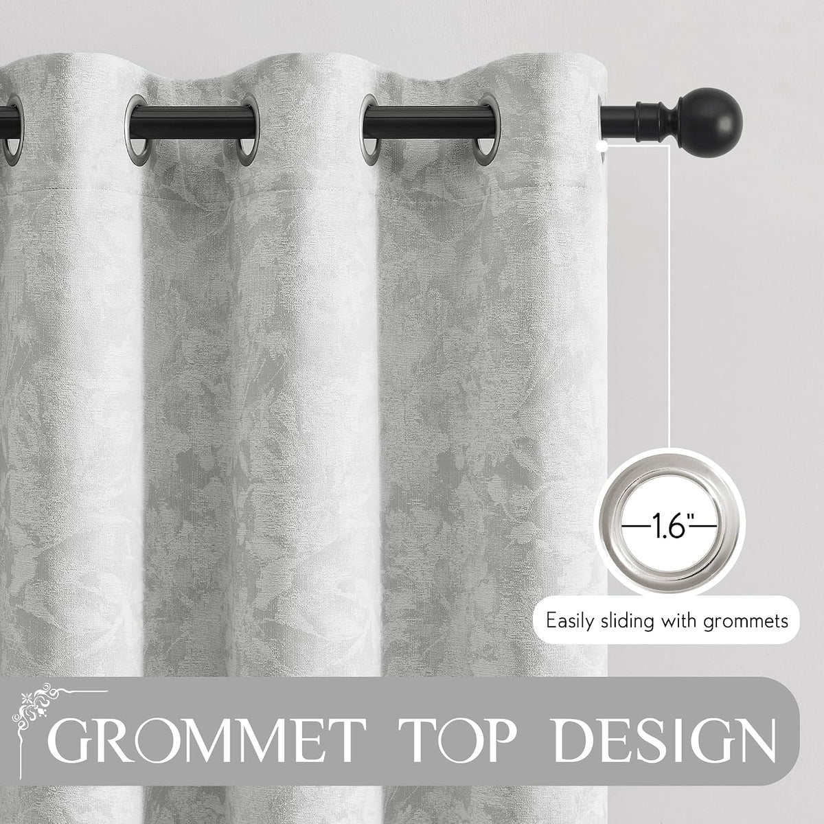 Beauoop Grey Floral Jacquard Blackout Curtains 84 Inches Long for Patio Sliding Door Extra Wide Chenille Flower Divider Room Darkening…