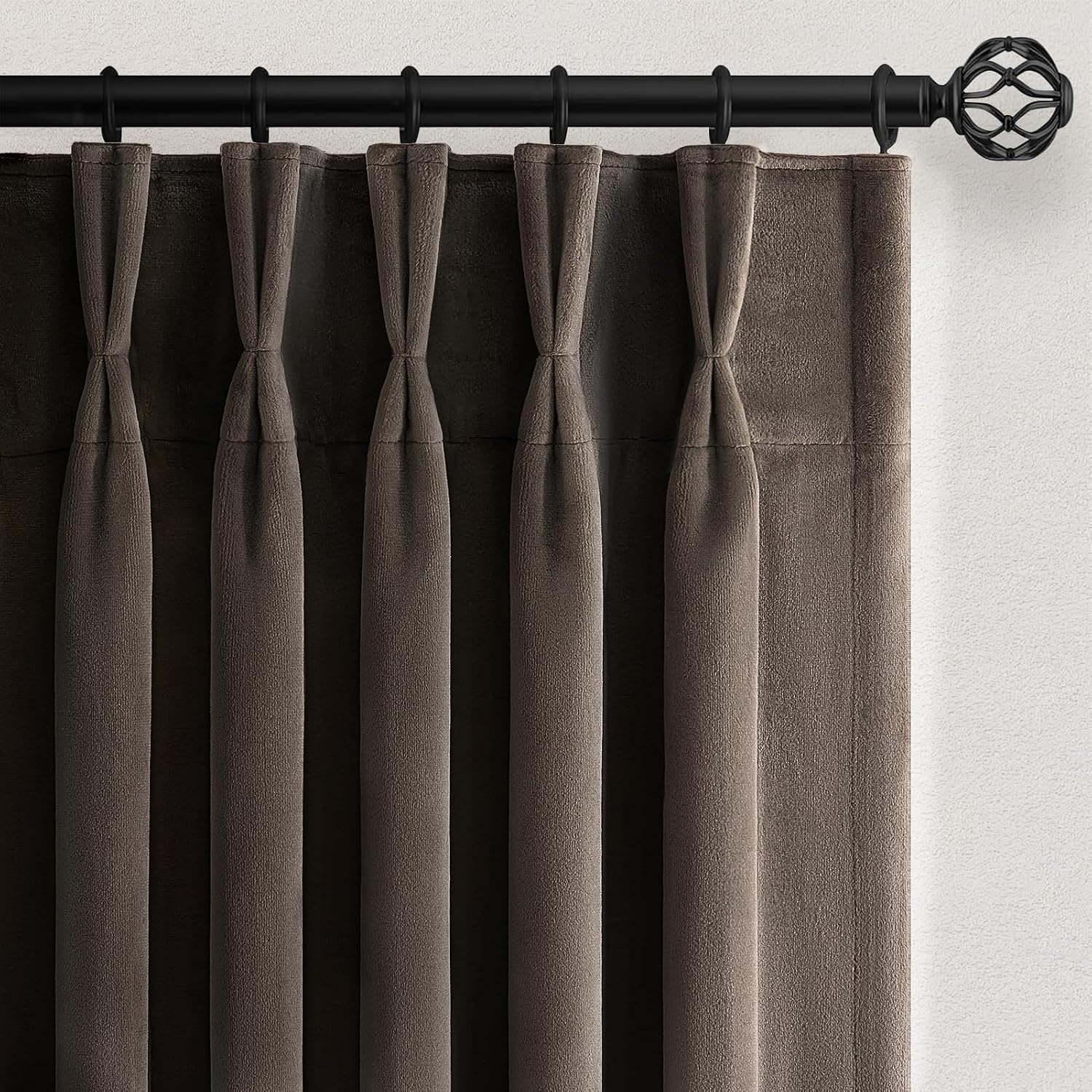 Drapenova 108 Inches Long Dark Taupe Velvet Curtains for Living Room Bedroom Large Window, Elegant Vintage Room Darkening Blackout Pi…