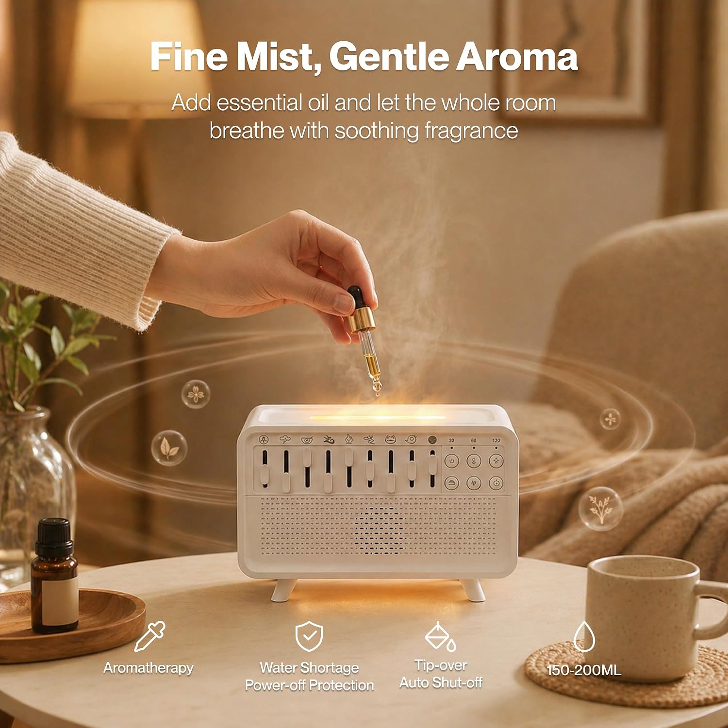 SLhoshipee White Noise Machine with 8 Mixable Nature Sounds, Flame Light & Aroma Diffuser – Desktop Sound Machine for Sleep, Office,…