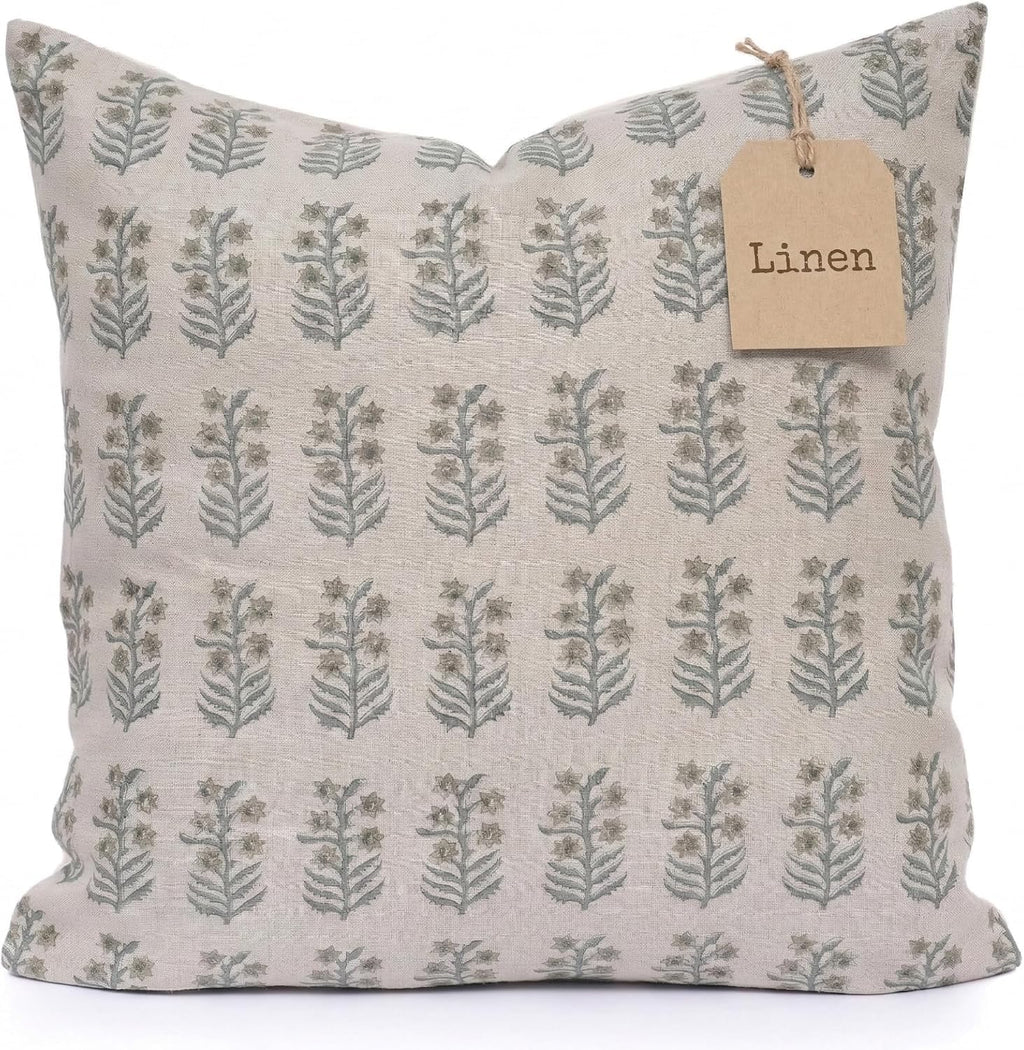 LineandLoop Linen Throw Pillow Covers 20x20 inch Soft Green Spring Decorative Pillow Covers for Living Room, Bedroom 2 inches Cotton Green