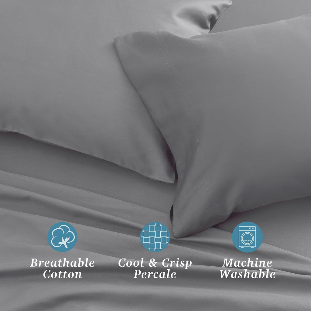 WelhomeByWelspun Welhome Full Bed Sheet Set, 100% Cotton Full Size Deep Pocket Super Soft Bedding, Cooling, Breathable & Extra Soft, Gray C…