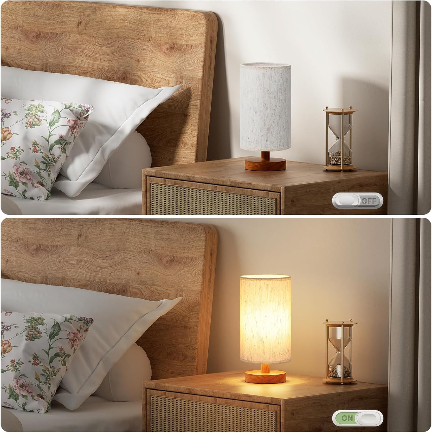 Fenmzee Small Table Lamp for Bedroom - Inline Control, Bedside Lamp with 3000K A15 LED Blub, Easy Assembly (Cream Shade - Walnut Base, 9"…