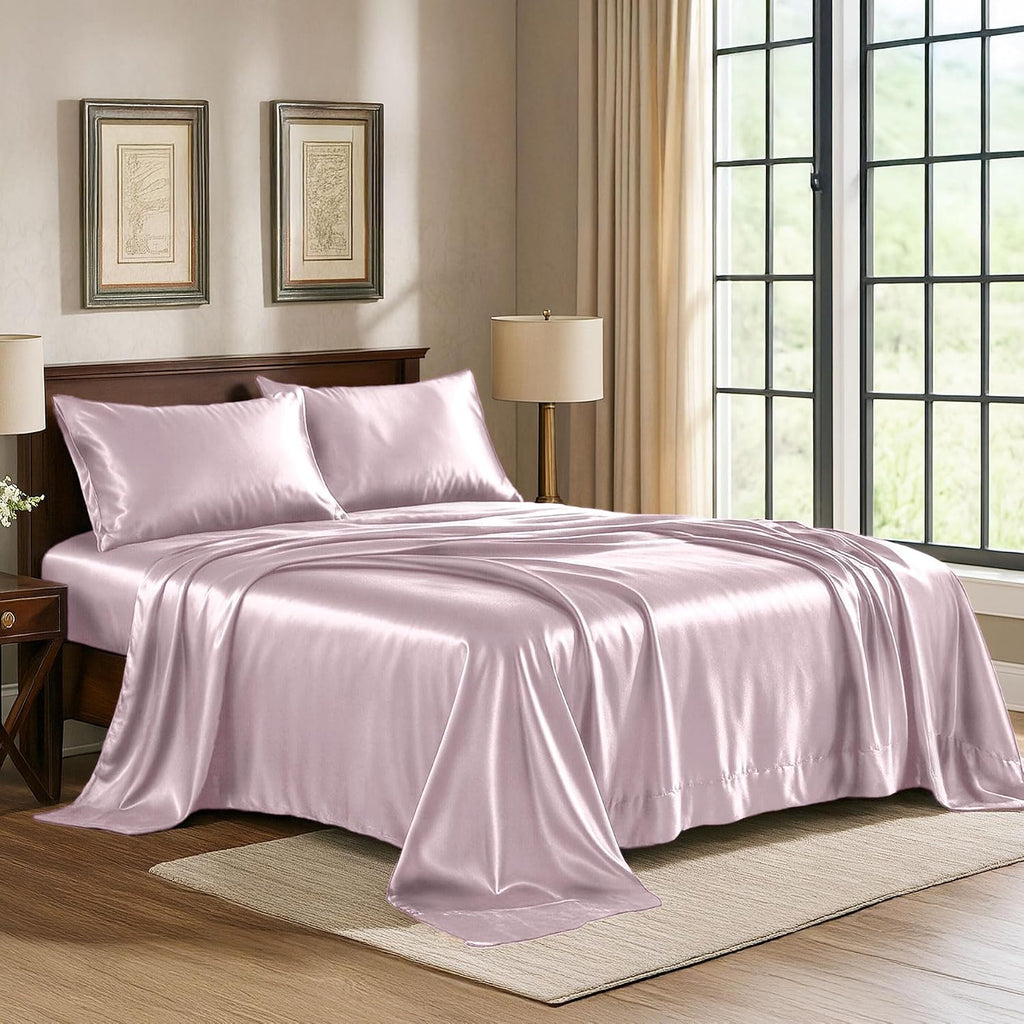 PureBedding Pure Bedding Satin Sheets Twin [3-Piece, Champagne Pink] Hotel Luxury Silky Bed Sheets - Extra Soft 1800 Microfiber Sheet Set,…