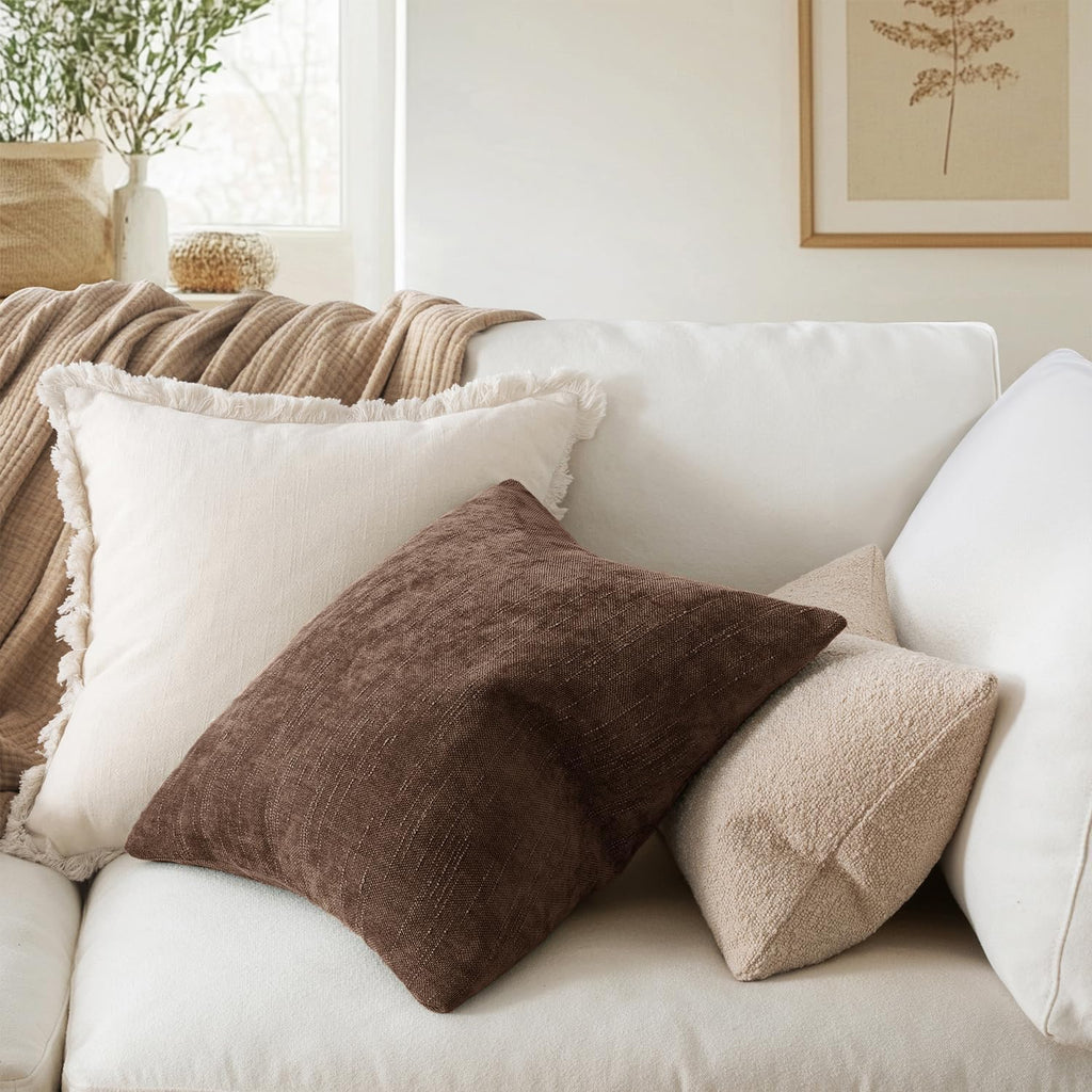 MIULEE Pack of 2 Decorative Throw Pillow Covers Soft Chenille Lumbar Accent Throw Pillows Solid Textured Cushion Covers for Couch Sofa…