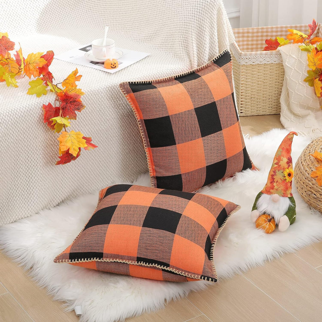 decorUhome Summer Buffalo Plaid Check Throw Pillow Covers 22x22 Set of 2 Outdoor Linen Decorative Farmhouse Gingham Euro Sham Pillow Covers…