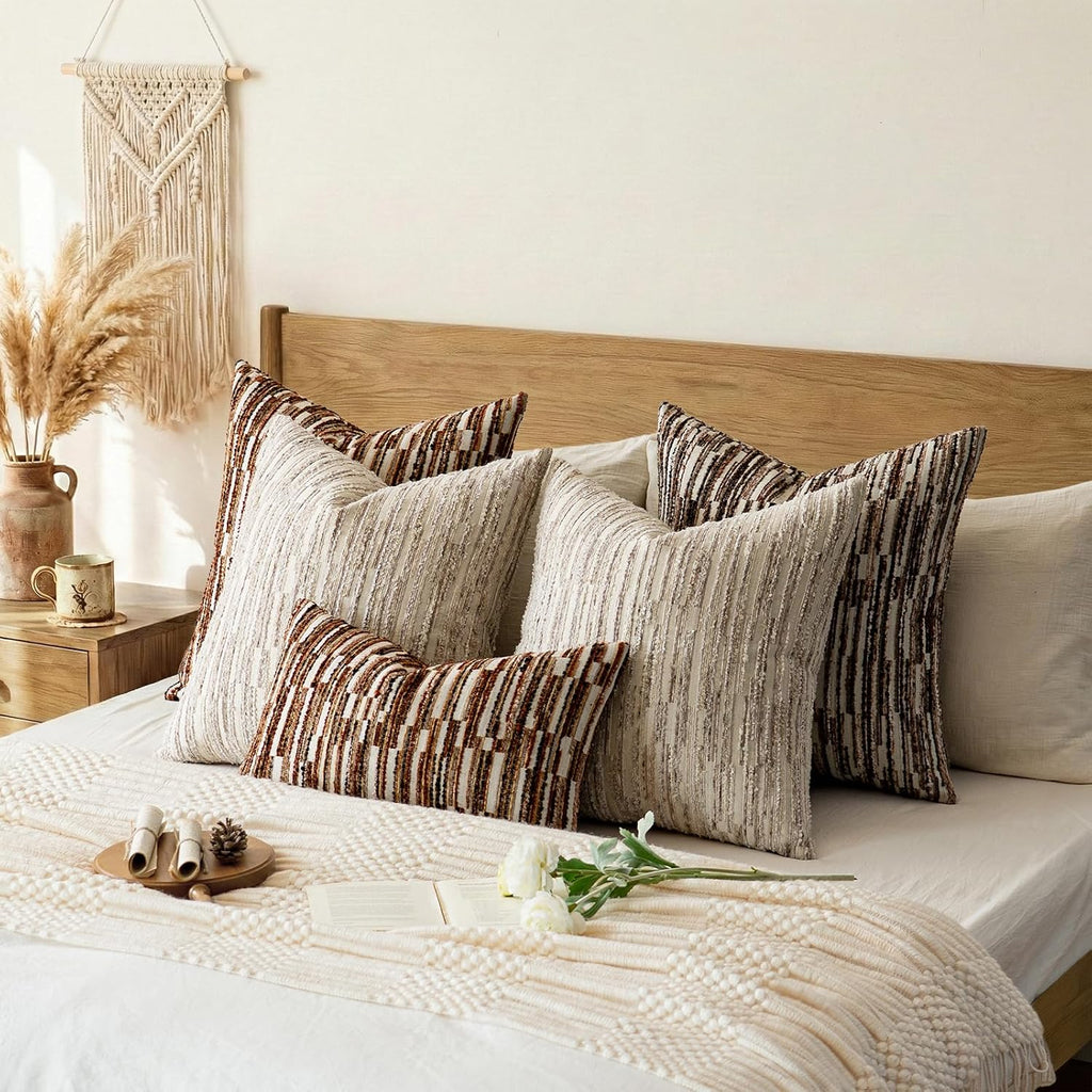 amoment a moment Boho Throw Pillow Covers Set of 2, Striped Decorative Rustic Farmhouse Pillow Cases, Aesthetic Modern Home Decor Couch Cushi…