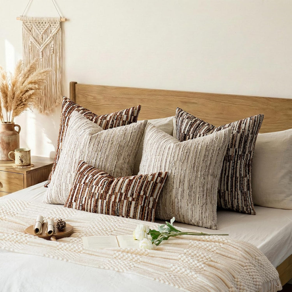 amoment a moment Boho Throw Pillow Covers Set of 2, Striped Decorative Rustic Farmhouse Pillow Cases, Aesthetic Modern Home Decor Couch Cushi…