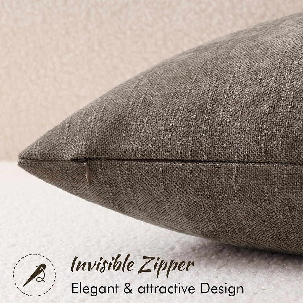 decorUhome Chenille Throw Pillow Covers 20x20 Set of 2, Square Decorative Pillow Covers with Zipper for Couch, Sofa, Living Room, Taupe Grey