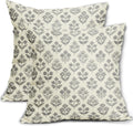 Grey Gray Floral Pillow Covers 18x18 Inch Set of 2, Vintage Flower Block Print Pattern Decorative Throw Pillowcases Outdoor Farmhouse…