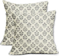Grey Gray Floral Pillow Covers 20x20 Inch Set of 2, Vintage Flower Block Print Pattern Decorative Throw Pillowcases Outdoor Farmhouse…