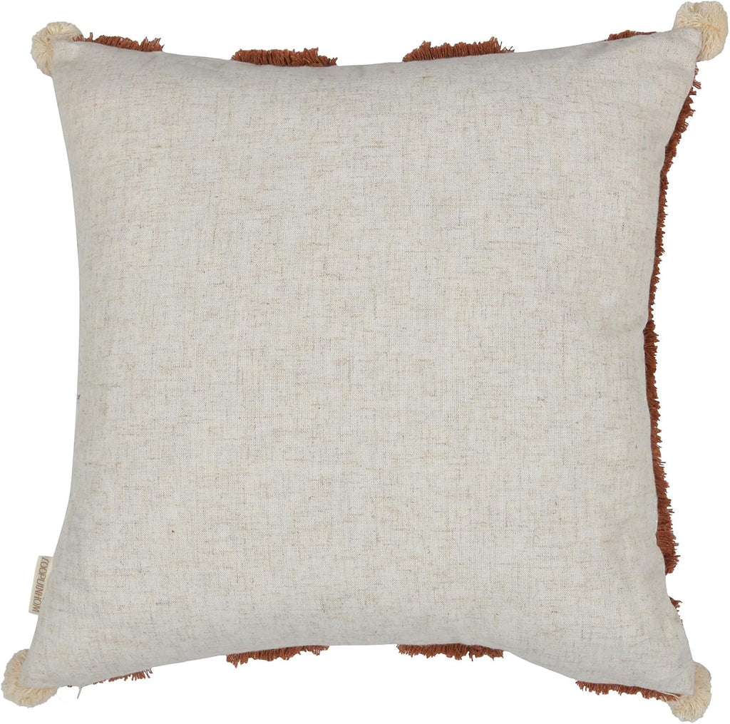 Loopuinhom Boho Pillow Covers 18X18 Inch Boho Tufted Linen Throw Pillow Covers Decorative Pompoms Cushion Cover Farmhouse Pillow Case for C…