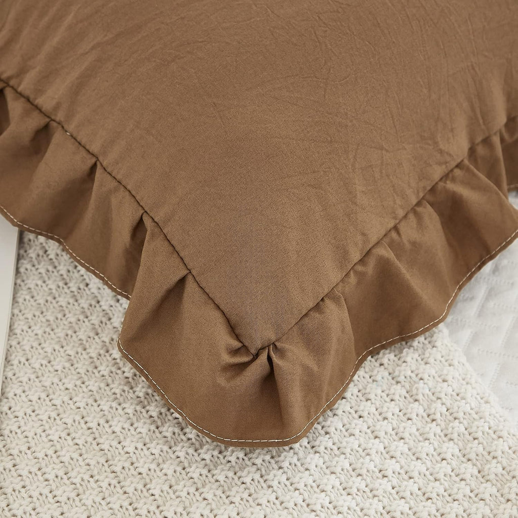 Merryword Brown Ruffle Standard Pillow Shams 20x26inch - Cute Coffee Pillowcases Set of 2 - Shabby Chic Soft Cover 2 Pack 2 Pack
