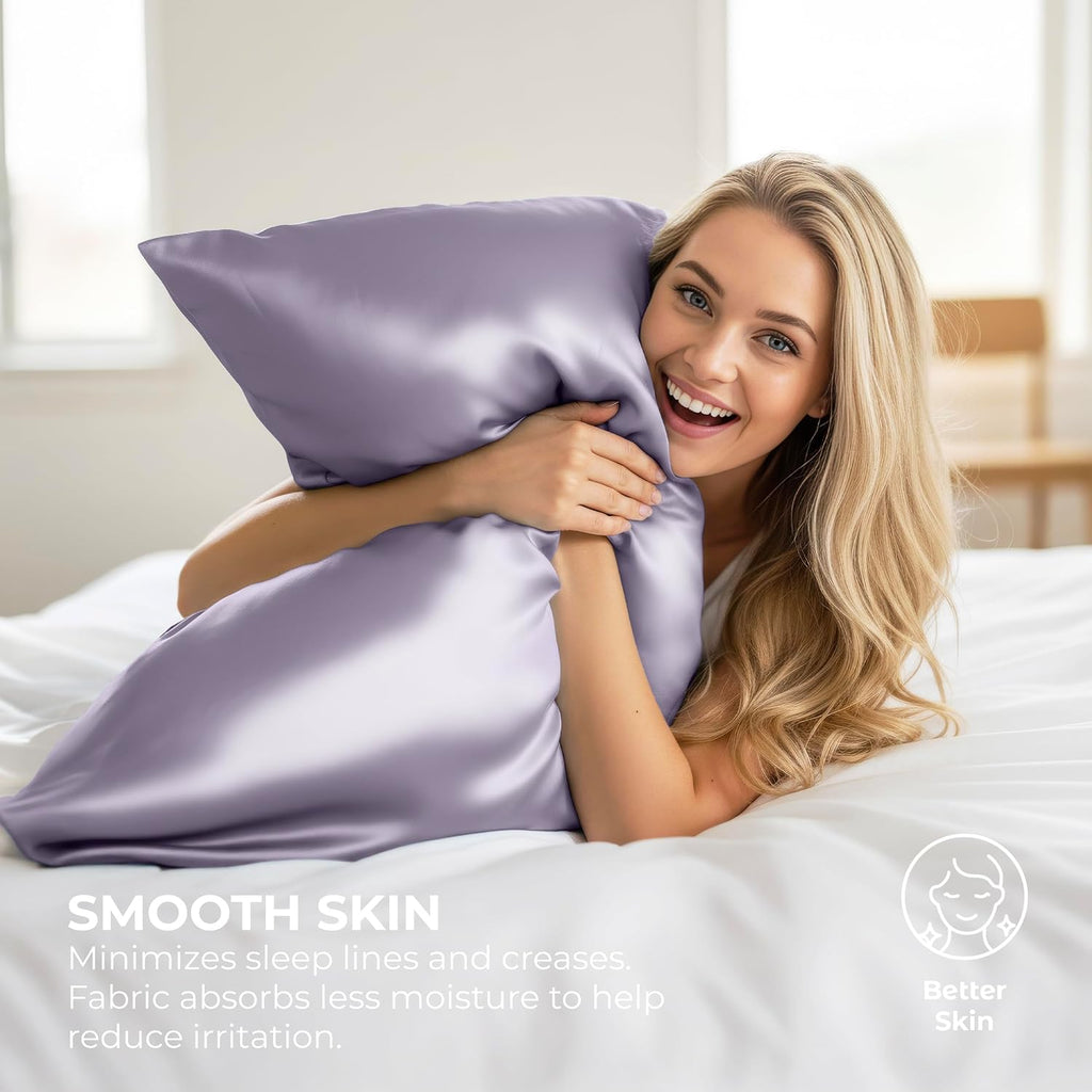 Satin Pillowcase 2 Pack - Queen Size (20"x30", Lavender) - Silky Pillow Cases for Hair and Skin - Satin Pillow Covers with Envelope…