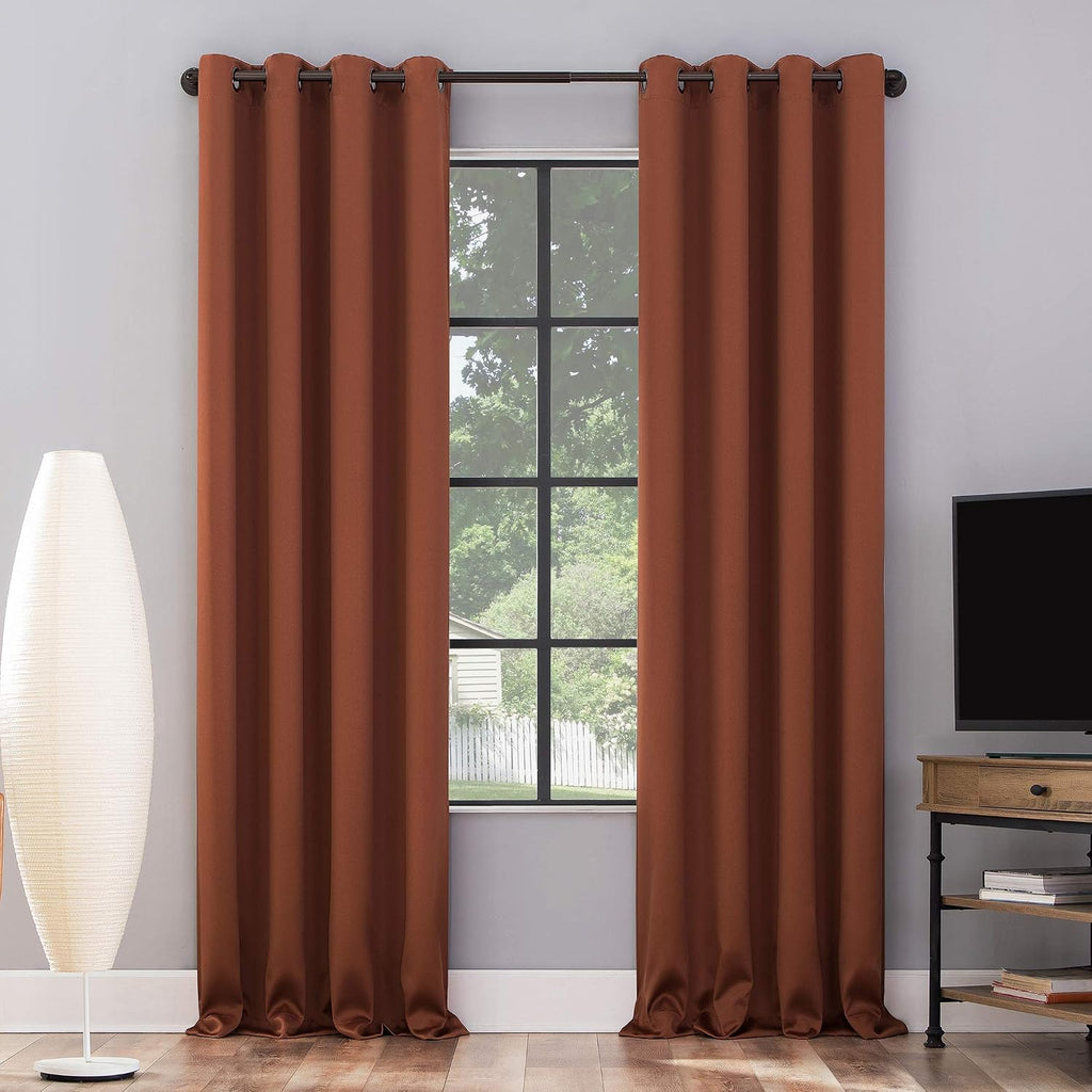 Sun Zero Nordic 2-pack Theater Grade Extreme 100% Blackout Grommet Curtain Panel Pair, 52" x 84", Terracotta