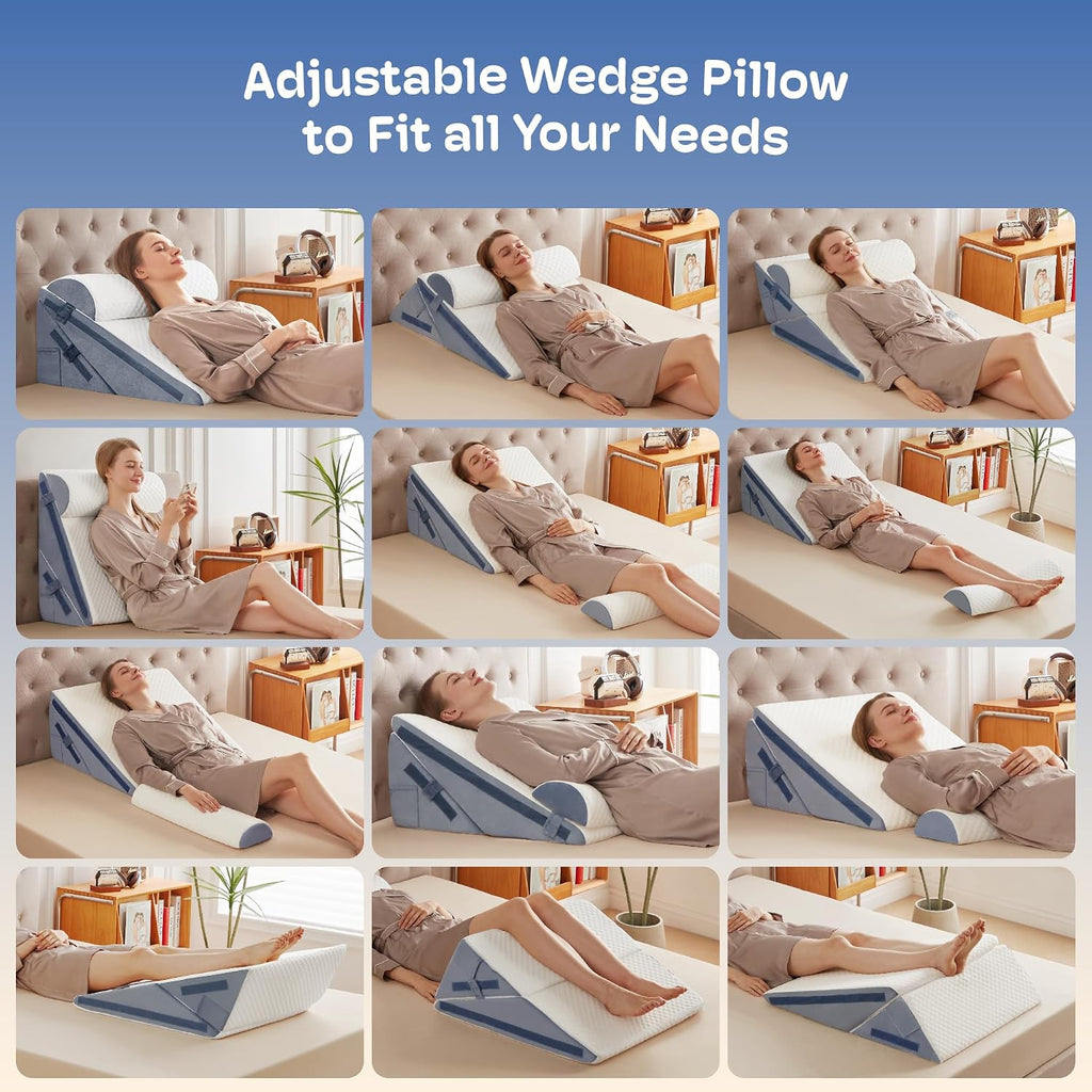 Simpledad 3PCS Wedge Pillow, Orthopedic Wedge Pillow for Acid Reflux, Back, Cooling Memory Foam Top, Bed Wedge Pillows for Headboard, Slee…