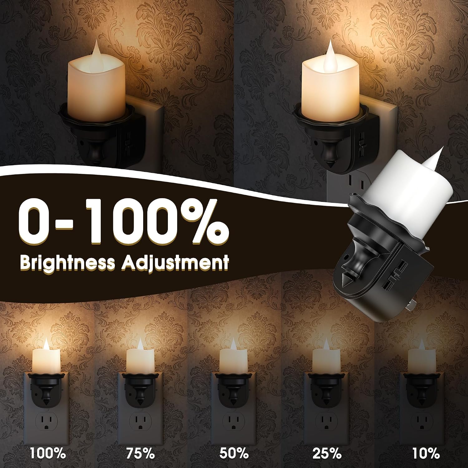 Briignite Candle Night Light, Warm White Night Lights Plug into Wall 2 Pack, LED Flicker Candle Night Light with Light Sensor, 0-100LM…