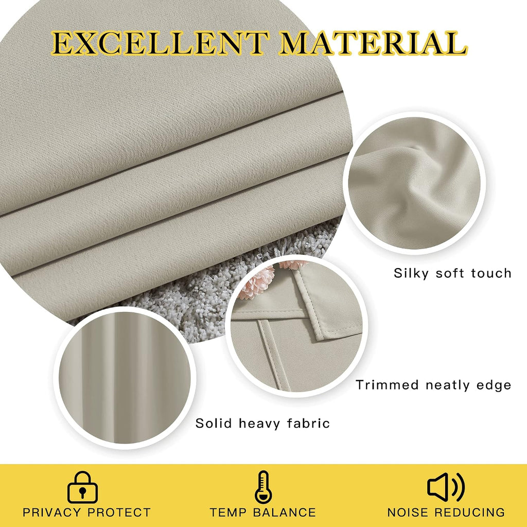 Nicetown Blackout Natural Curtains & Drapes for Living Room - Thermal Insulated Solid Grommet Sound Reducing Energy Saving Privacy Window T…