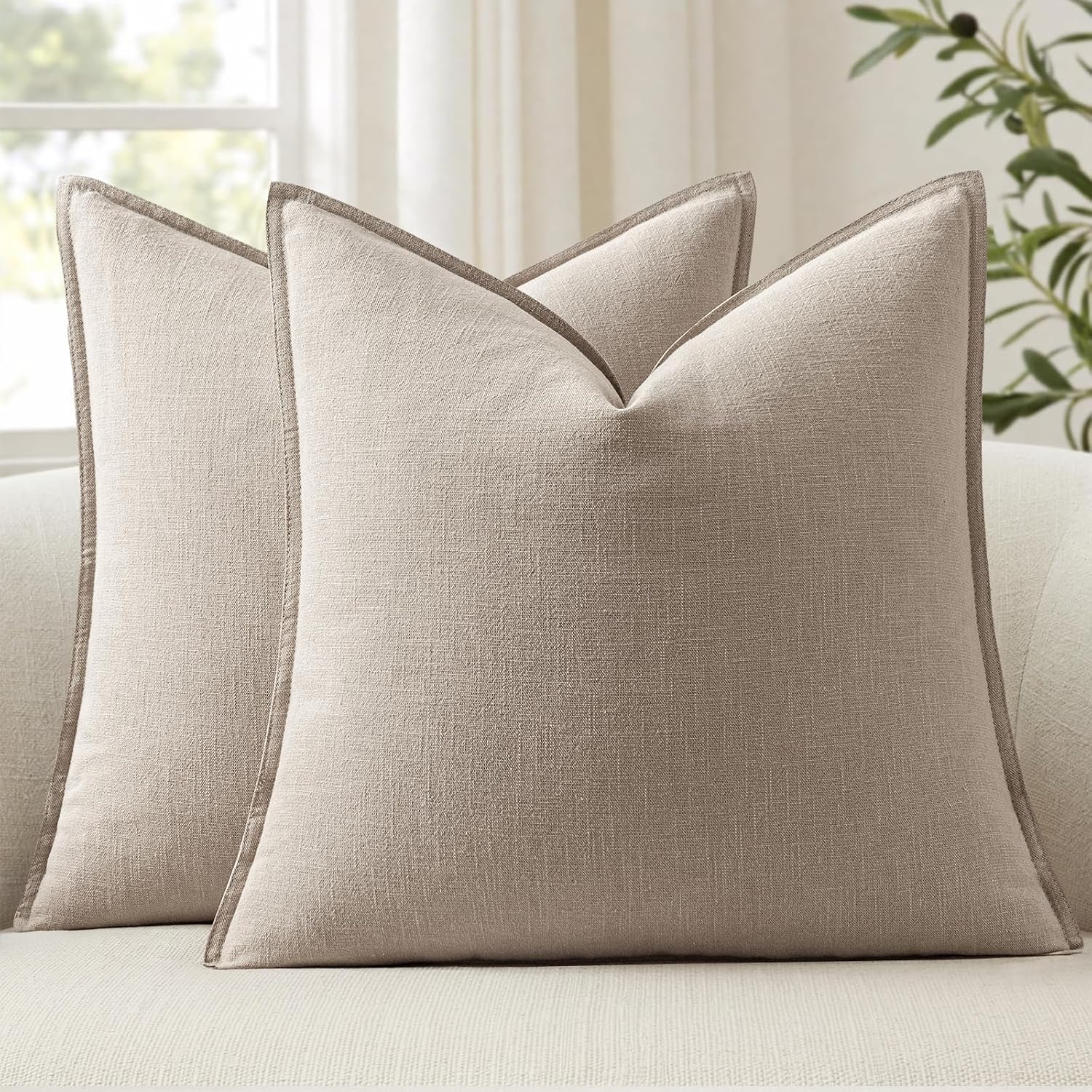 Anroduo Pack of 2 Decorative Linen Pillow Covers Natural Linen Neutral Farmhouse Boho Soild Cushion Case Soft Accent Pillowcase for Couch S…