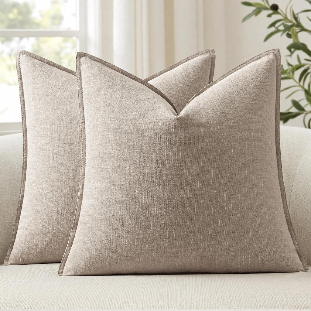 Anroduo Pack of 2 Decorative Linen Pillow Covers Natural Linen Neutral Farmhouse Boho Soild Cushion Case Soft Accent Pillowcase for Couch S…