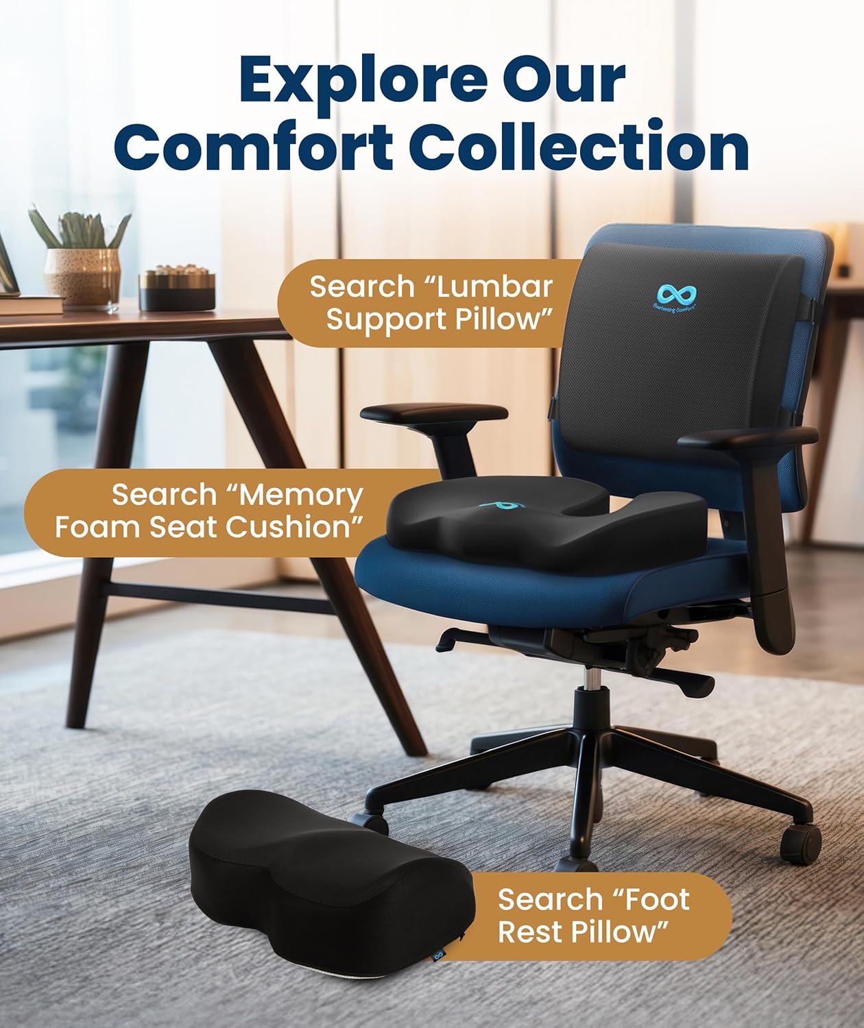 EverlastingComfort Everlasting Comfort Memory Foam Seat Cushion for Office Chairs & Car - Ergonomic Office Desk Accessories - Cushions for…