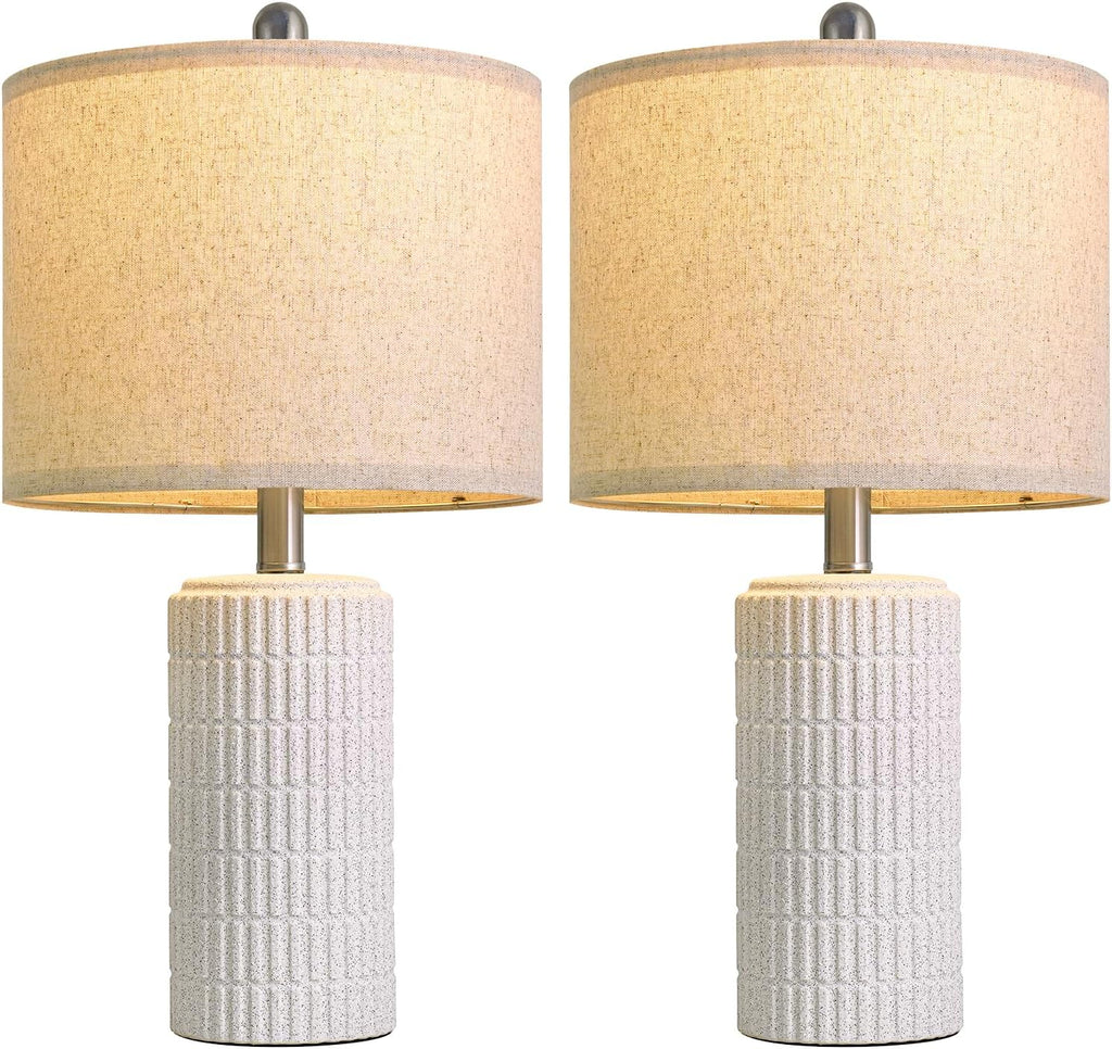 PoKat 20.75" Stone-Like Farmhouse Ceramic Table Lamps Set of 2 for Bedroom, White Bedside Lamps for Night Stands, Matte-Textured Decor…
