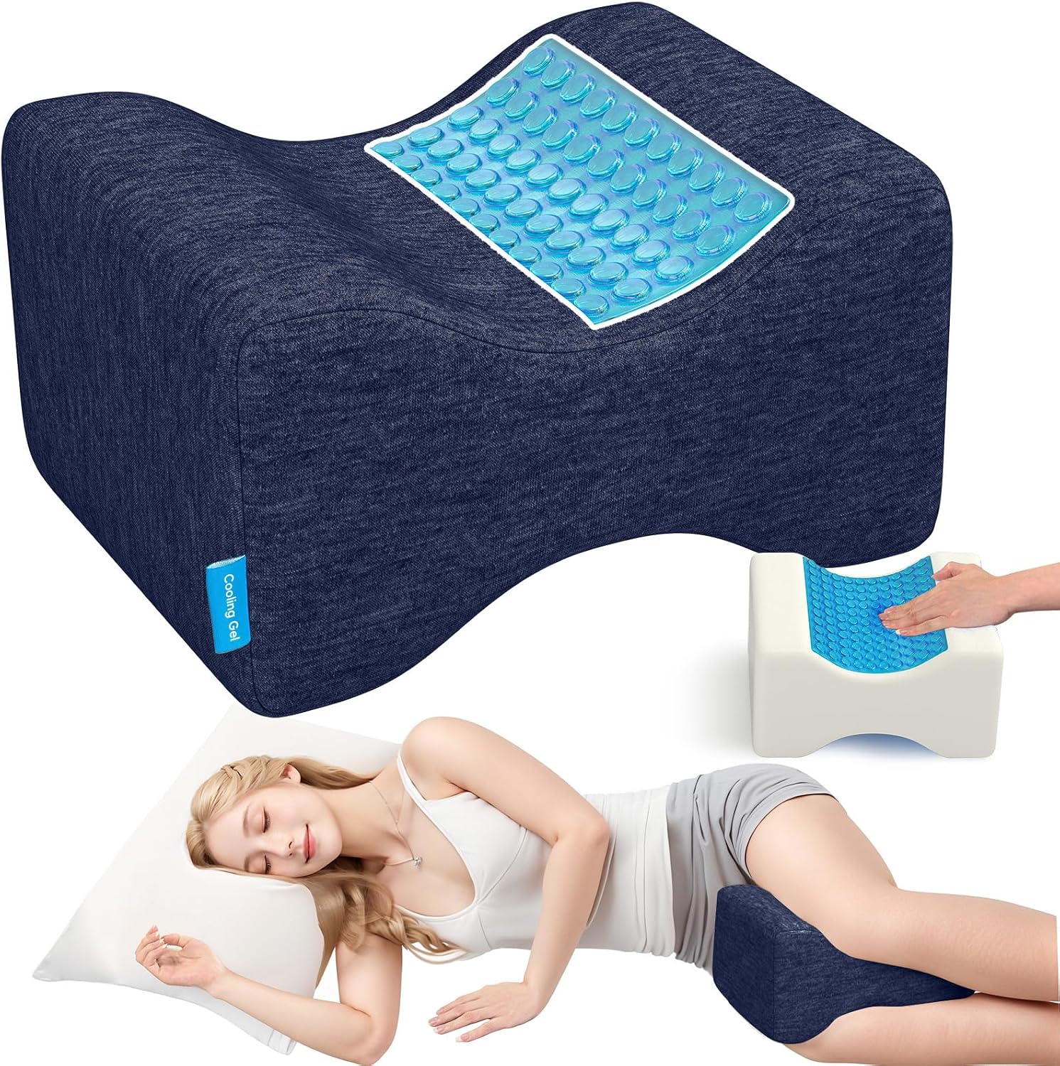 Knee Pillow for Side Sleepers with Cooling Gel, Memory Foam Elevation Pillow for Spine Aligning, Sciatica, Back, Hip, Knee, Ankle Pain…