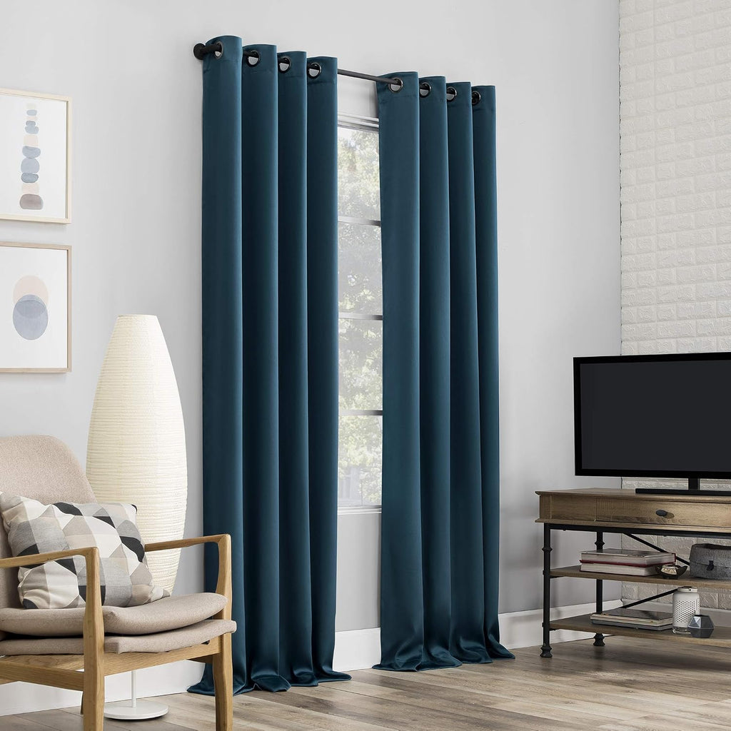 Sun Zero Nordic 2-pack Theater Grade Extreme 100% Blackout Grommet Curtain Panel Pair, 52" x 108", Teal