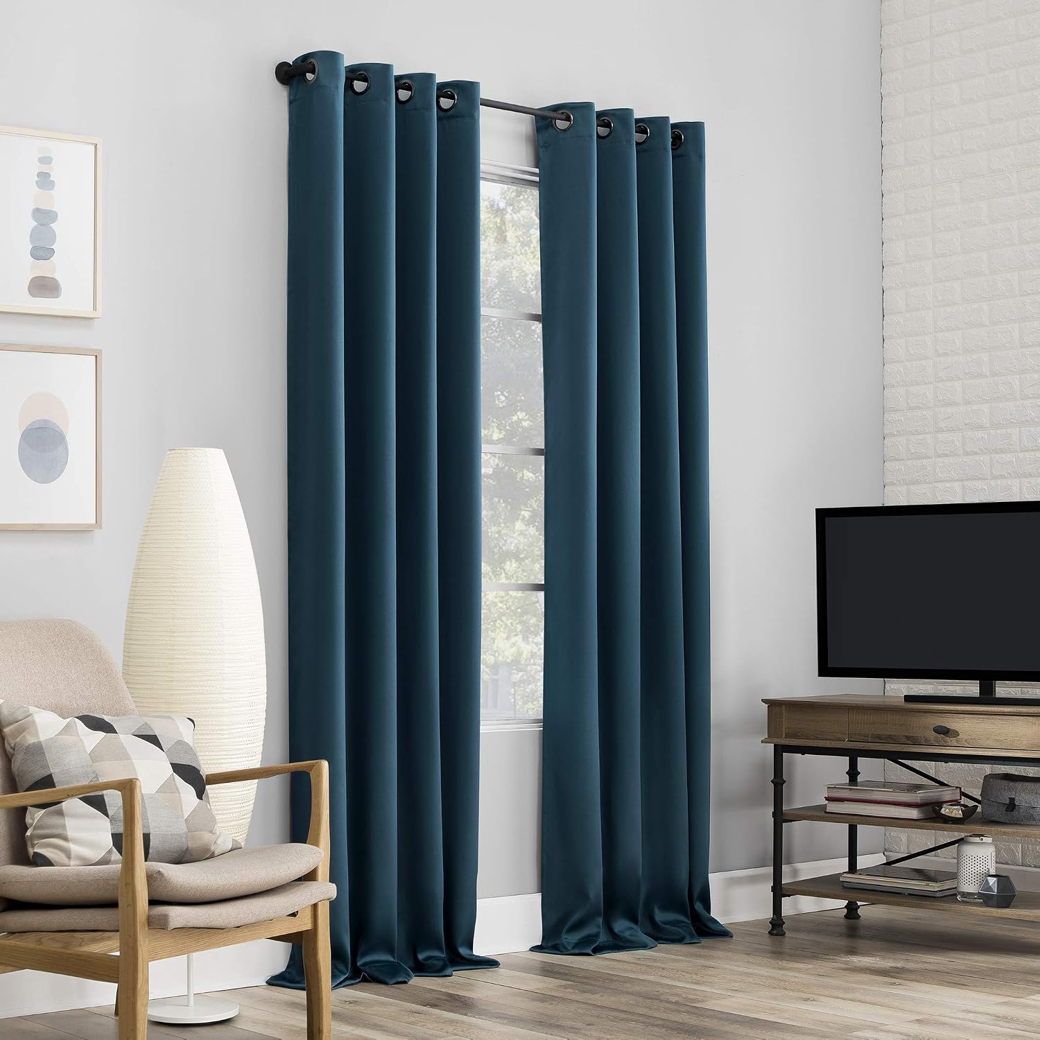 Sun Zero Nordic 2-pack Theater Grade Extreme 100% Blackout Grommet Curtain Panel Pair, 52" x 108", Teal