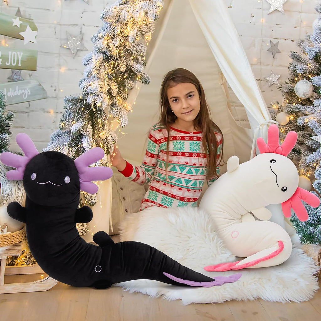 MaoGoLan 48" Giant Axolotl Plush Body Pillow, Large Black Axolotl Stuffed Animal Toy for Kid Girl Boy, Soft Salamander Plush Toy Glow in…