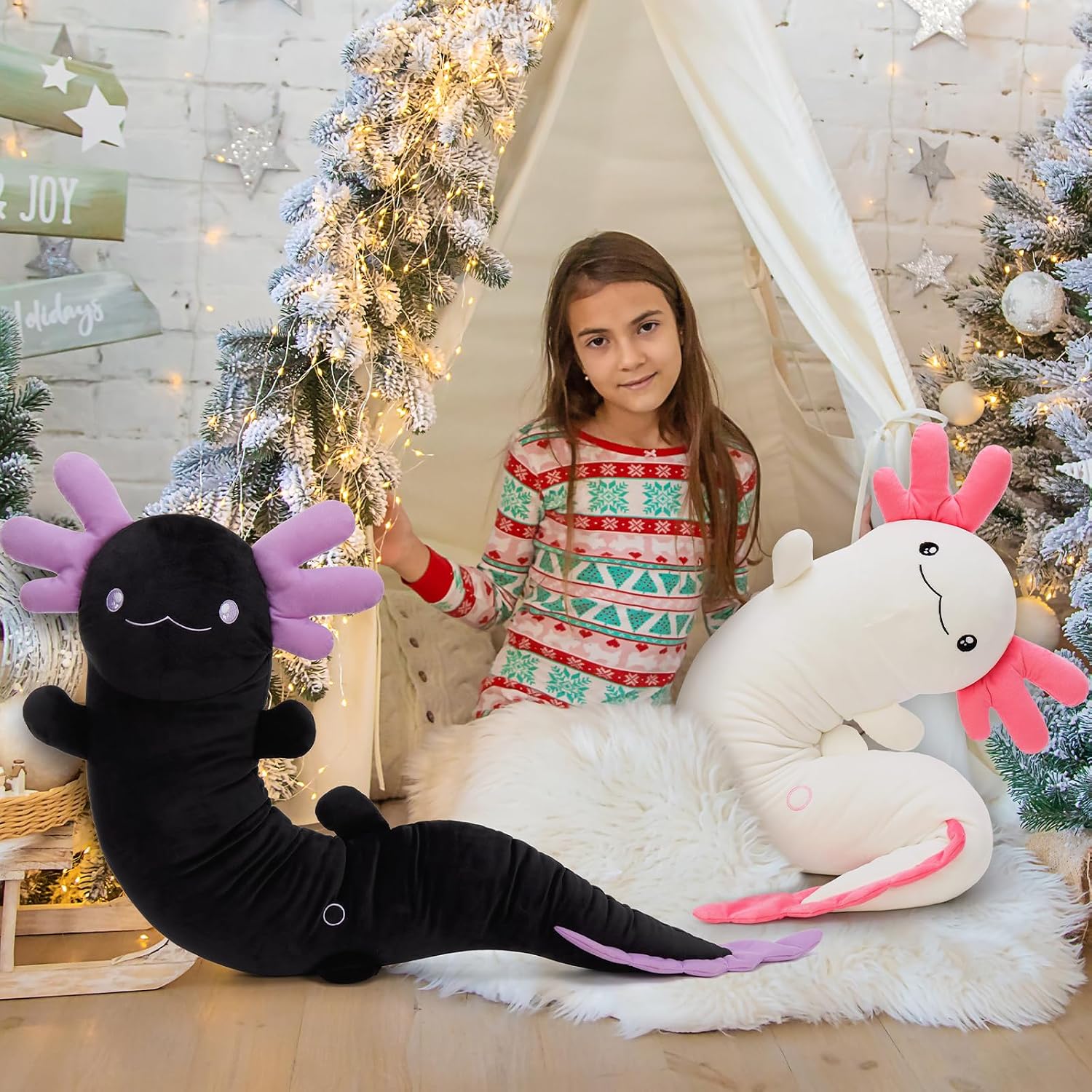 MaoGoLan 48" Giant Axolotl Plush Body Pillow, Large Black Axolotl Stuffed Animal Toy for Kid Girl Boy, Soft Salamander Plush Toy Glow in…