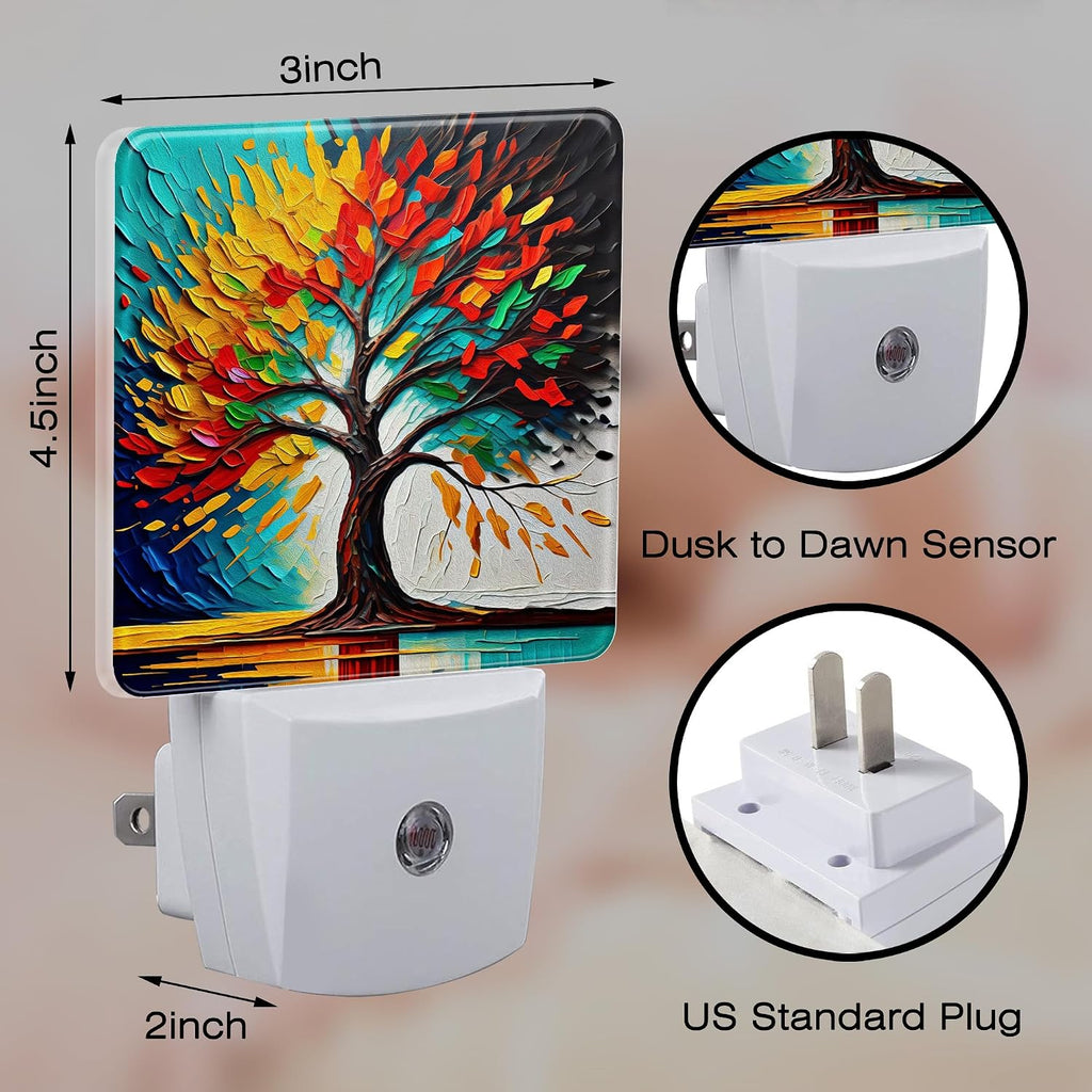 Colorful Life Tree Night Light Plug into Wall, Abstract Modern Artwork Oil Painting Dusk to Dawn Night Light Plug in,0.5w Energy Saving…