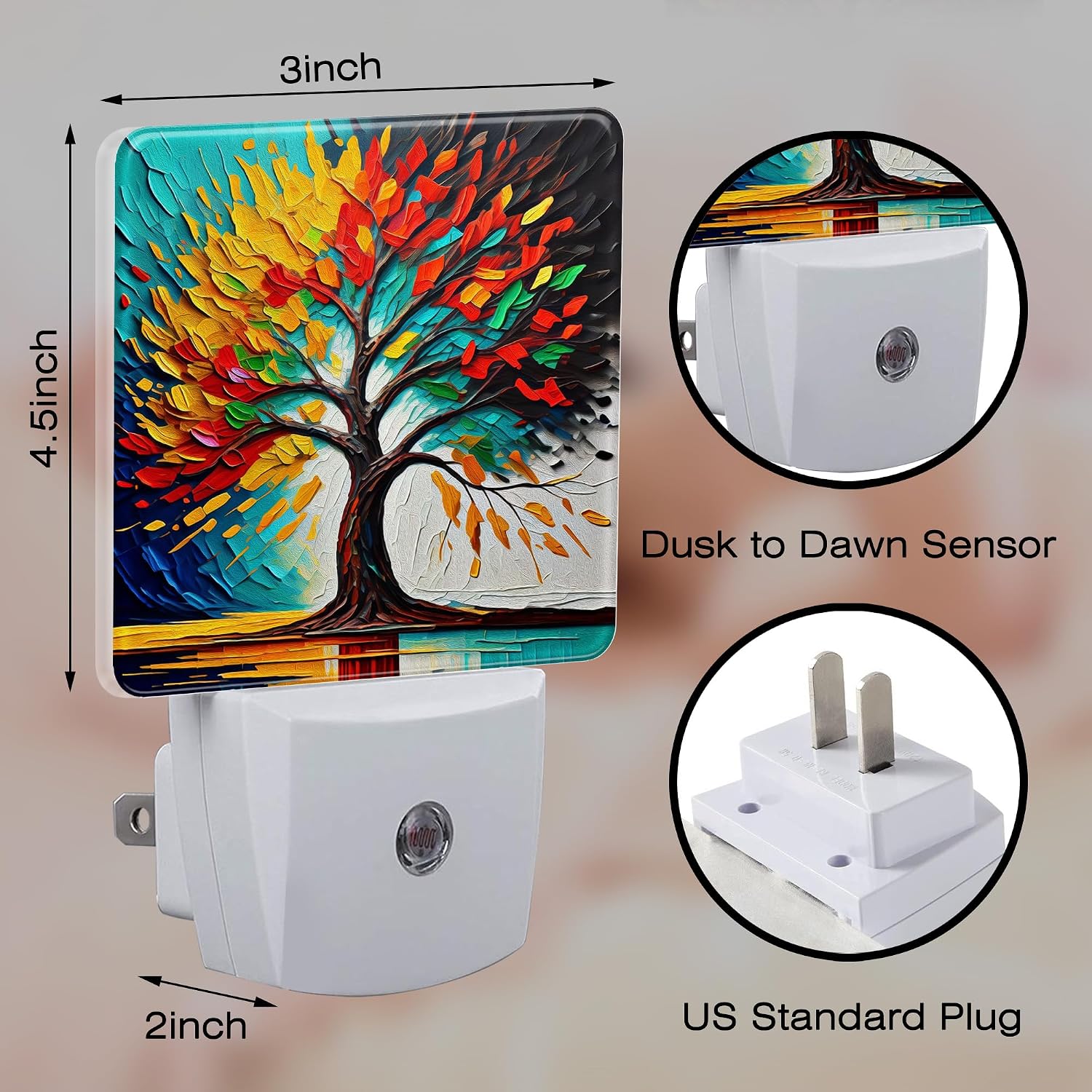 Colorful Life Tree Night Light Plug into Wall, Abstract Modern Artwork Oil Painting Dusk to Dawn Night Light Plug in,0.5w Energy Saving…