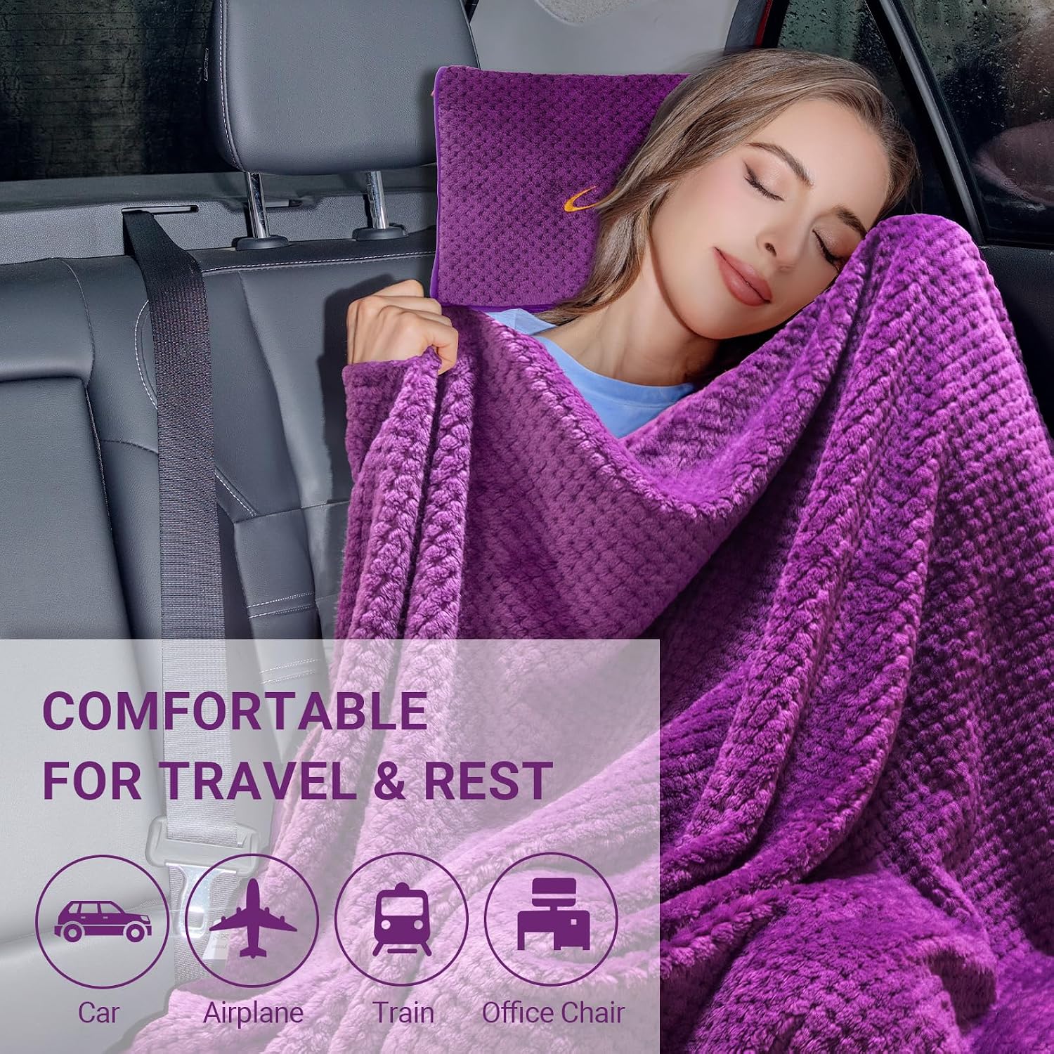 Travel Blanket Pillow-Premium Soft 2 in 1 Airplane Blanket for Long Trips Essentials with Bag Pillowcase, Hand Luggage Sleeve and…