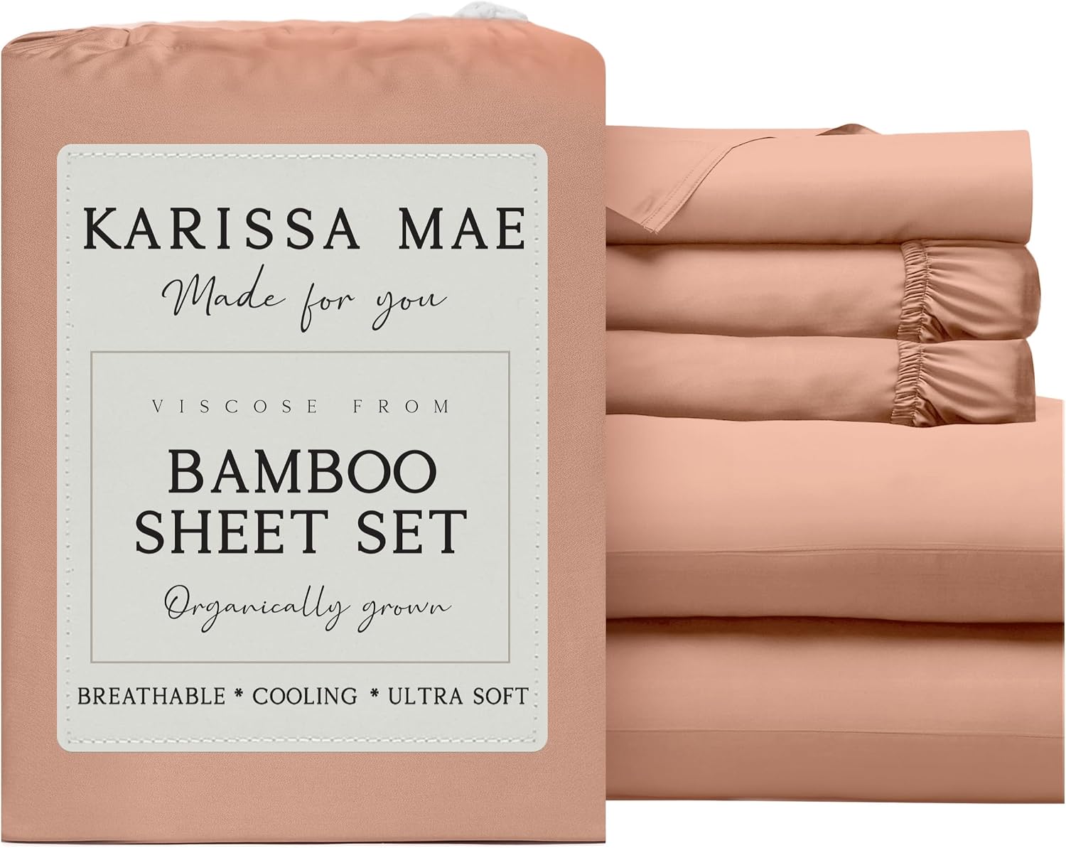 KARISSA MAE Pure Viscose from Bamboo Split King Size Sheet Set | 100% FSC Certified | Luxuriously Soft | Cooling | 18" Deep Pocket…