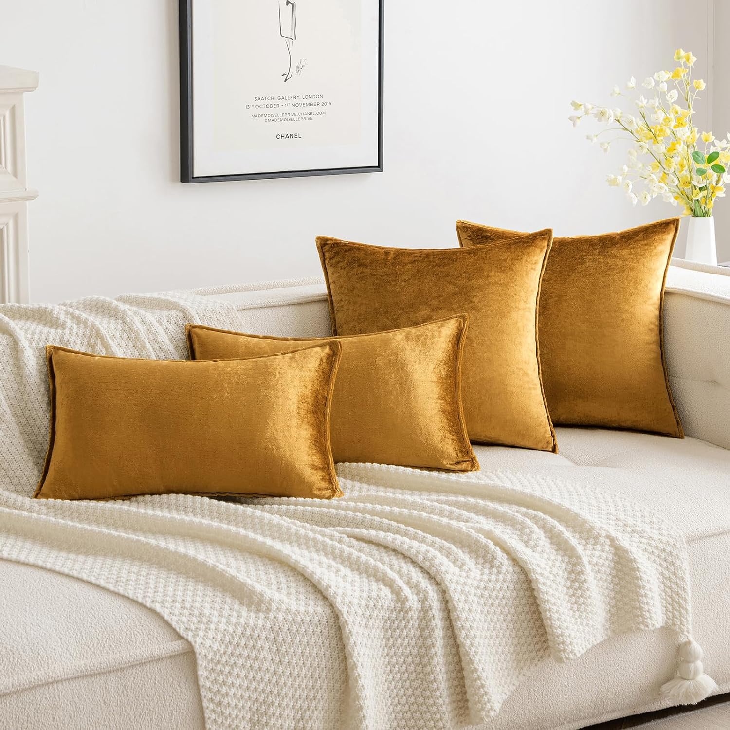 Miulee Dark Gold Velvet Throw Pillow Covers 20x20 Soft Decorative Solid Square Cushion Cases Pack of 2 Modern Luxury Home Decor for Couch,…