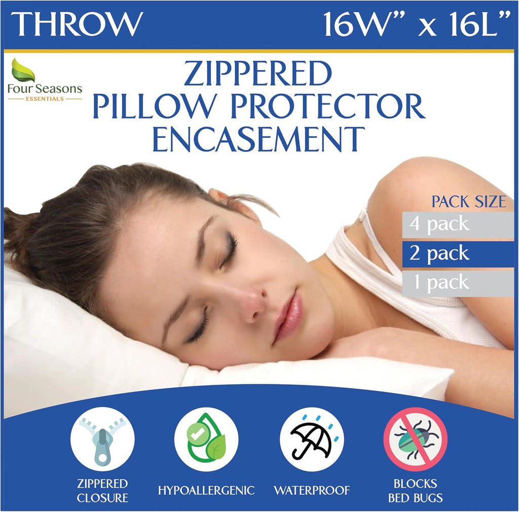 Euro Size Pillow Protectors (Set of 2) - European Square 16x16 Pillow Covers Waterproof Hypoallergenic Dust Proof Zippered Encasement