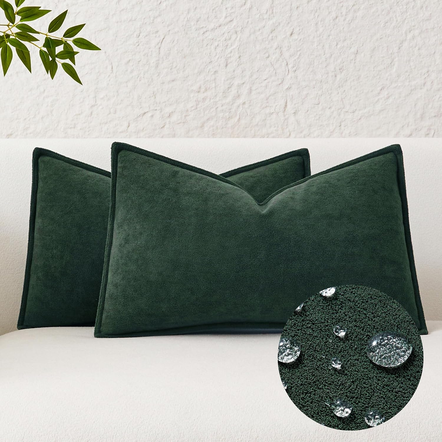 KevinTextile Kevin Textile Spring Decorative Pillow Covers Dark Green 12x20 Inch Pack of 2 Soft Boucle Textured Waterproof Lumbars Cushions…