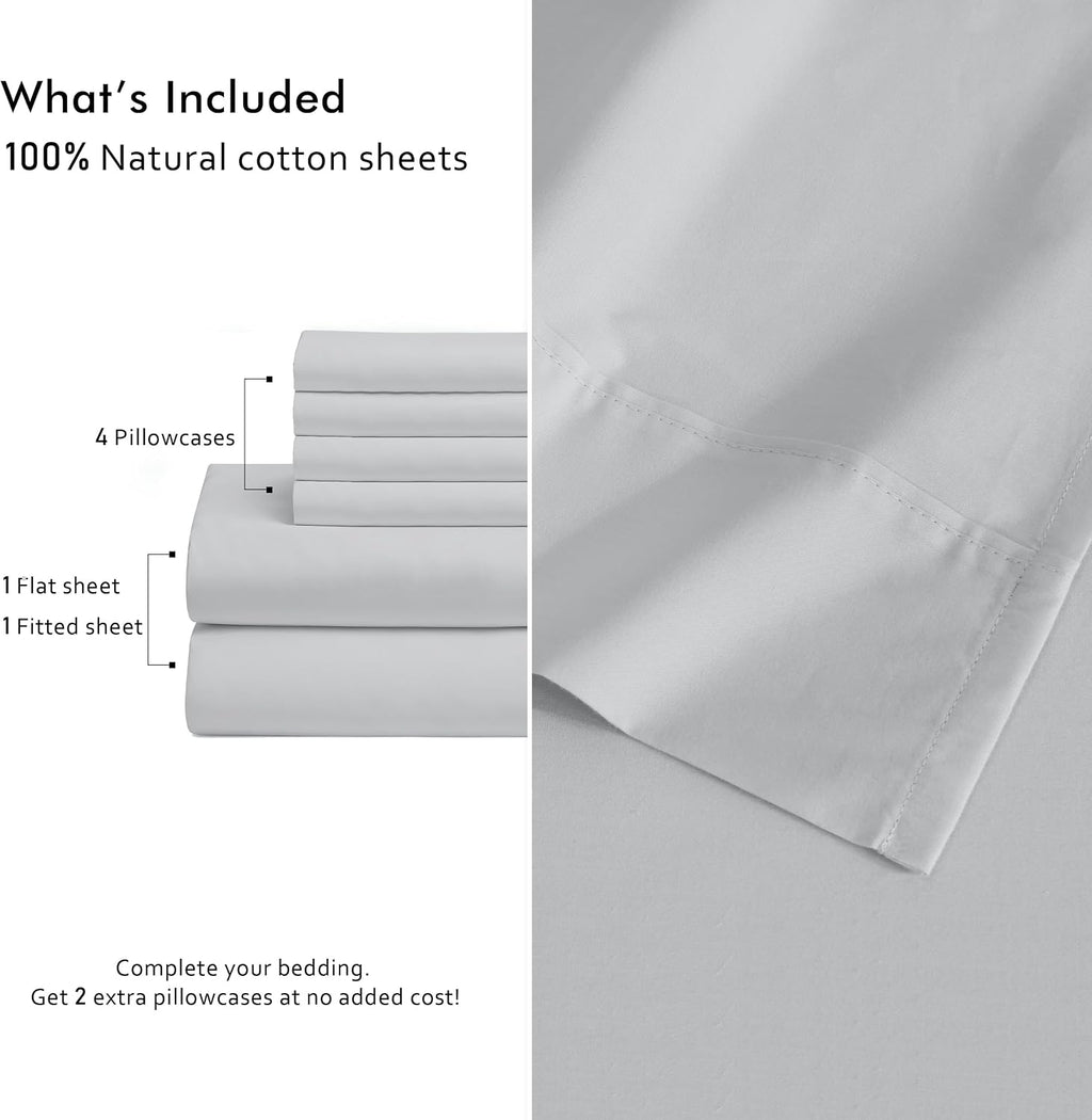 Ruvanti 100% Cotton Percale Sheets Full Size 6 Piece Set, Cooling Bed Sheets for Hot Sleepers, Deep Pocket 16”, Breathable Lightweight & Du…