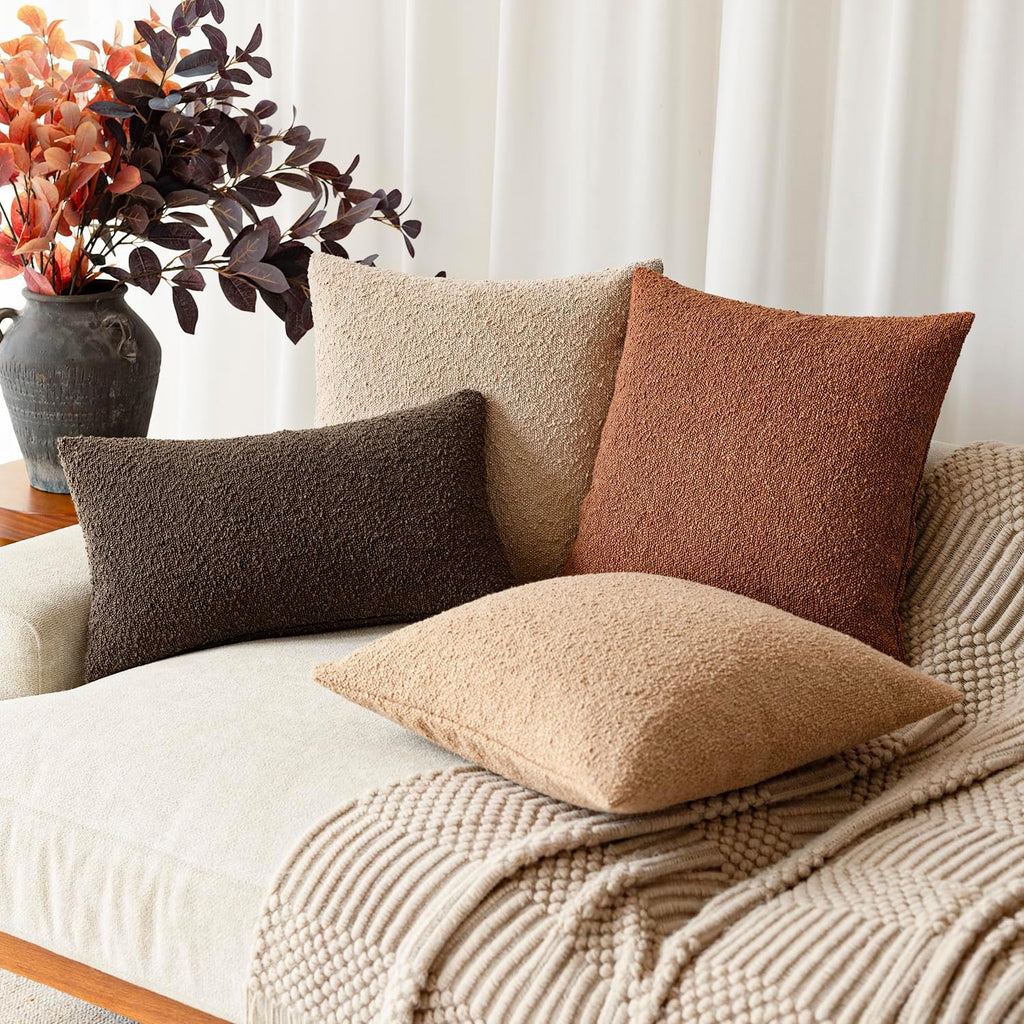 Foindtower Decorative Textured Boucle Throw Pillow Covers Accent Solid Pillow Cases Neutral Soft Cozy Couch Cushion Case for Chair Sofa…