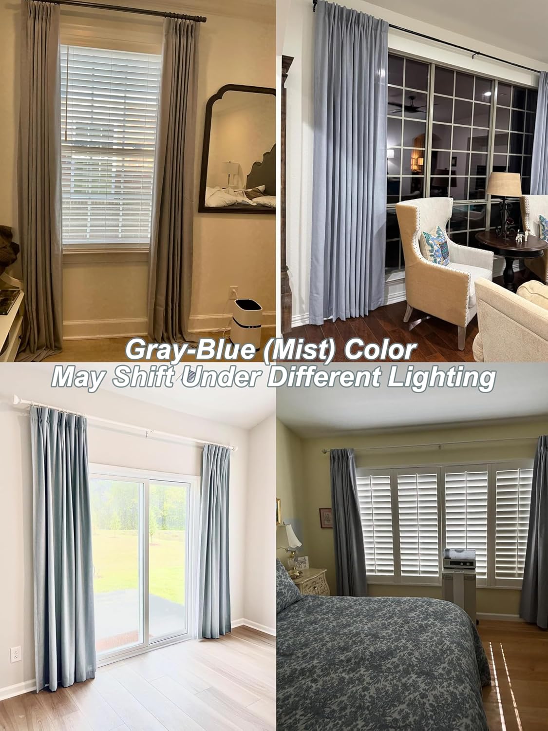 VisionHome Vision Home Blue Gray Pinch Pleated Full Blackout Curtains Linen Blended Room Darkening Window Curtains 90 inch for Living Room…