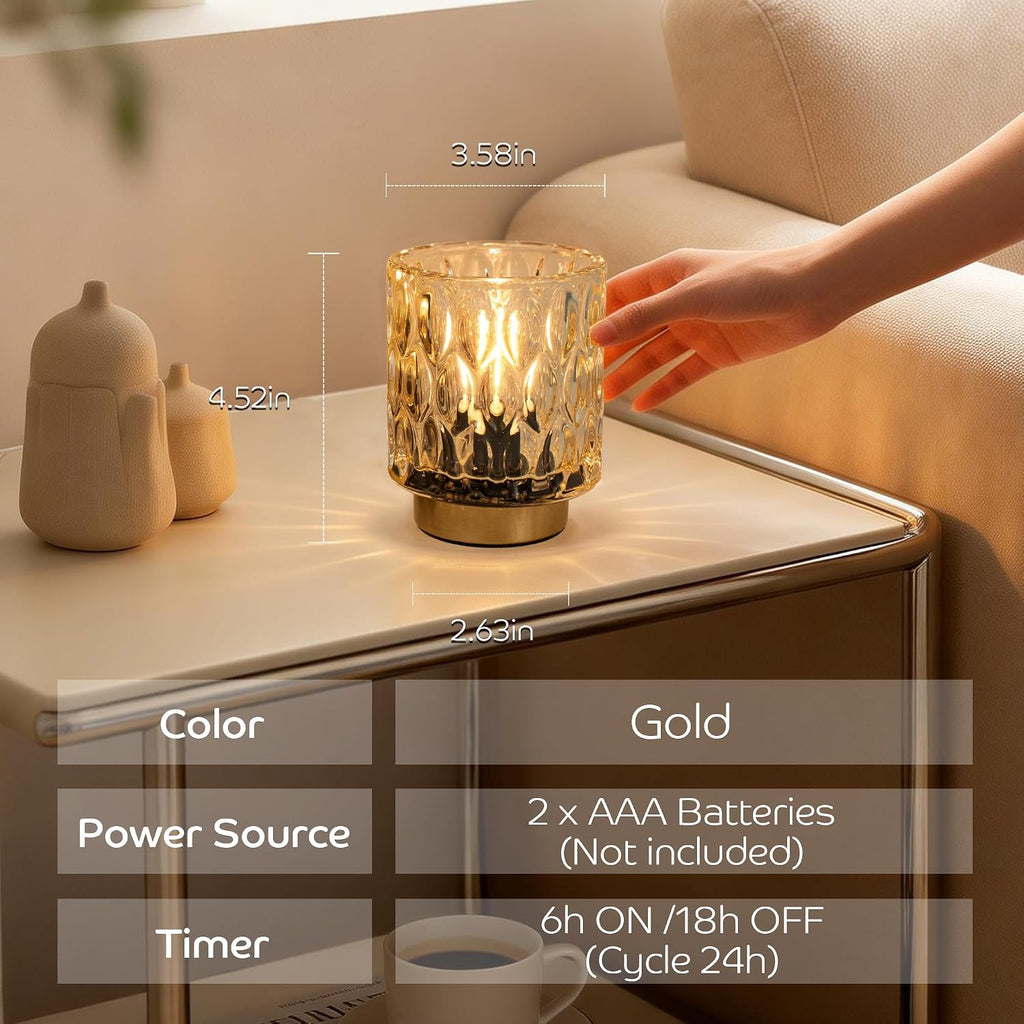 LUSHARBOR Battery Operated Small Lamp, Decorative Table Lamp with Timer, Mini Glass Battery Lamp for Corner Entryway, Cordless Lamp for…