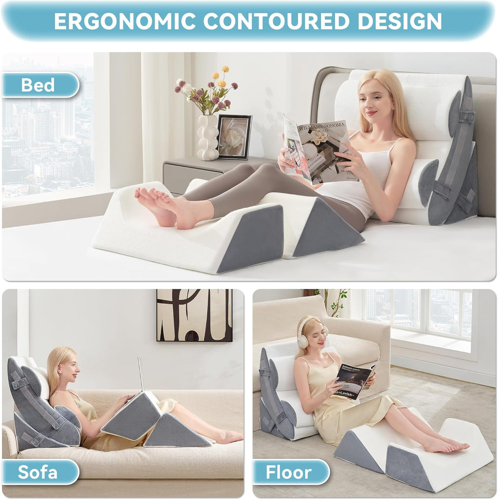 KINGFUN-Anexcitingoption Kingfun 6PCS Orthopedic Bed Wedge Pillow Set for Headboard, Post Surgery Memory Foam Support Pillows for Back, Nec…