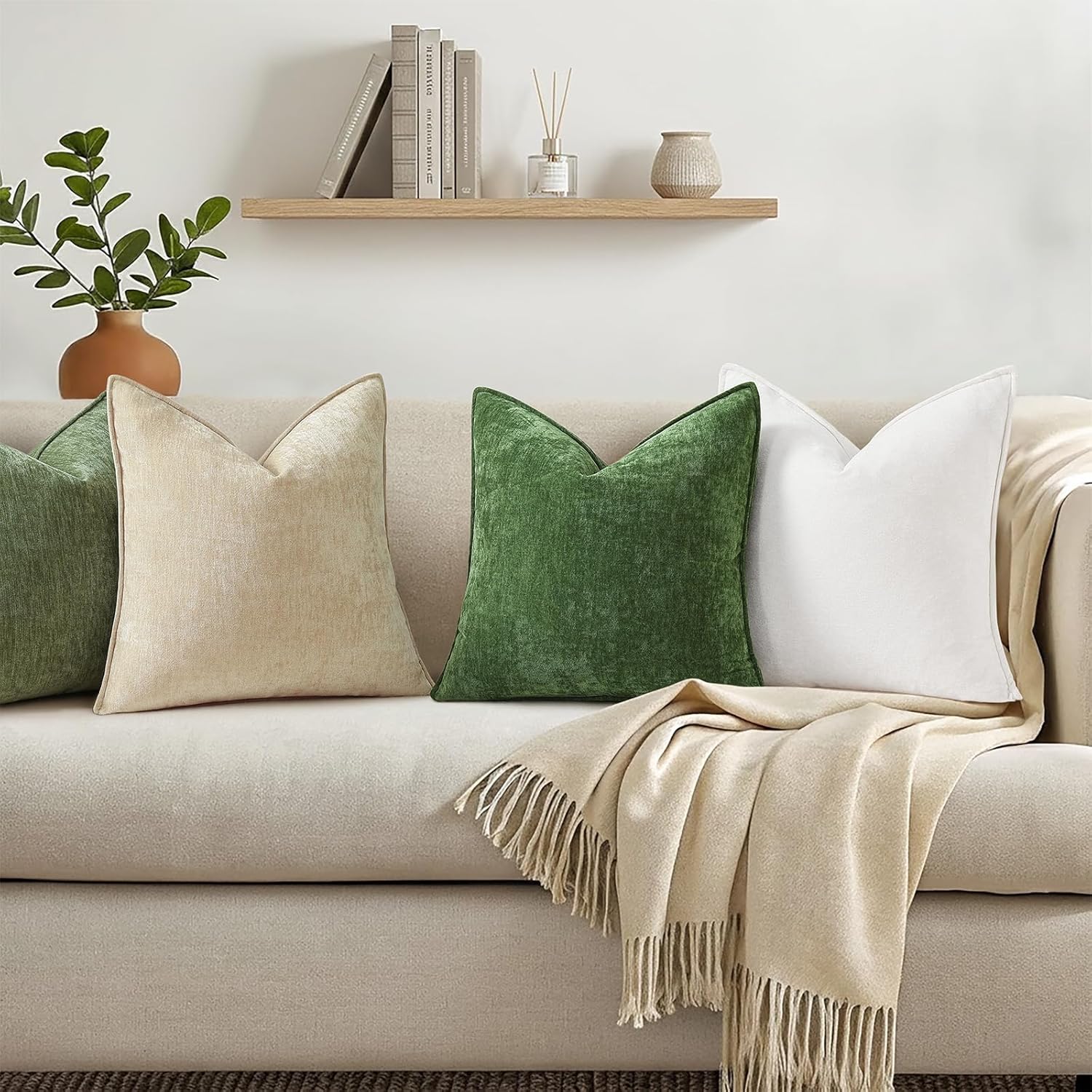 decorUhome Summer Couch Throw Pillow Covers 12x20 Set of 2, Decorative Soft Velvet Modern Cozy Chenille Lumbar Pillow Cases with Elegant De…
