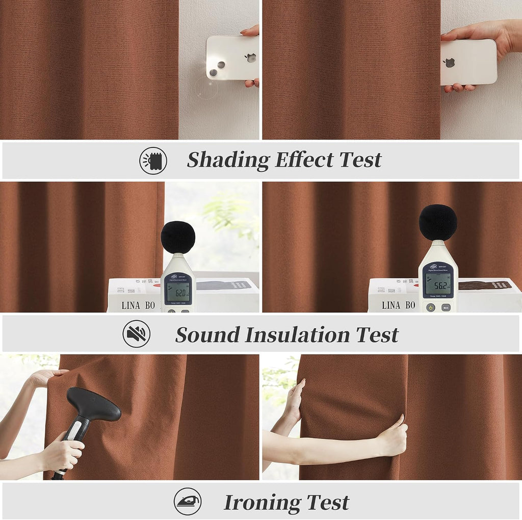 Keqiaosuocai Rust Red Colored Blackout Curtains Short 45 Inch Length for Living Room 2 Panels Sets Hook Belt Back Tab Textured Drapes Rust…