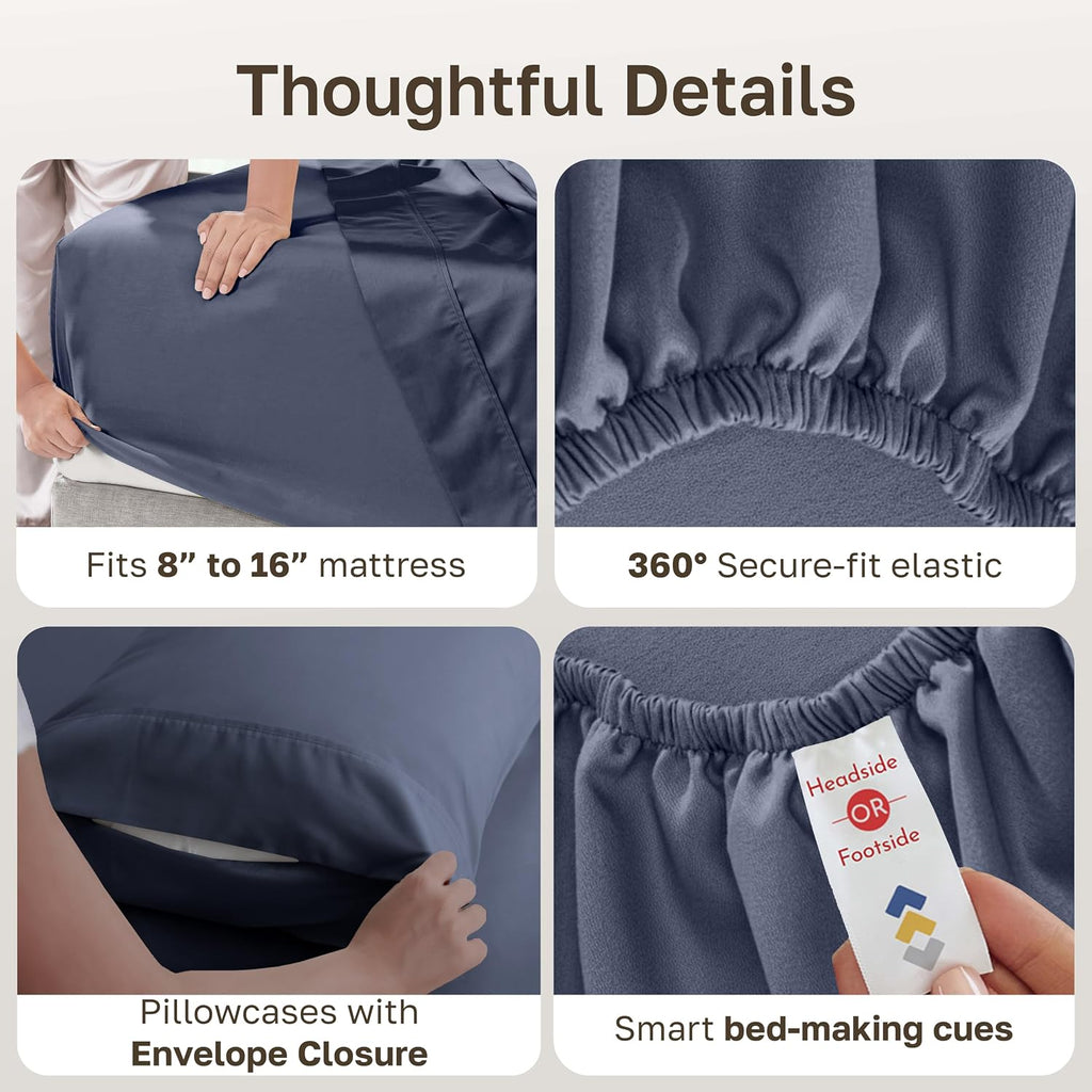 CaliforniaDesignDen California Design Den 6-Pc Queen Size Sheet Set with 4 Pillowcases - 400 Thread Count 100% Cotton Sheets, Sateen Weave,…