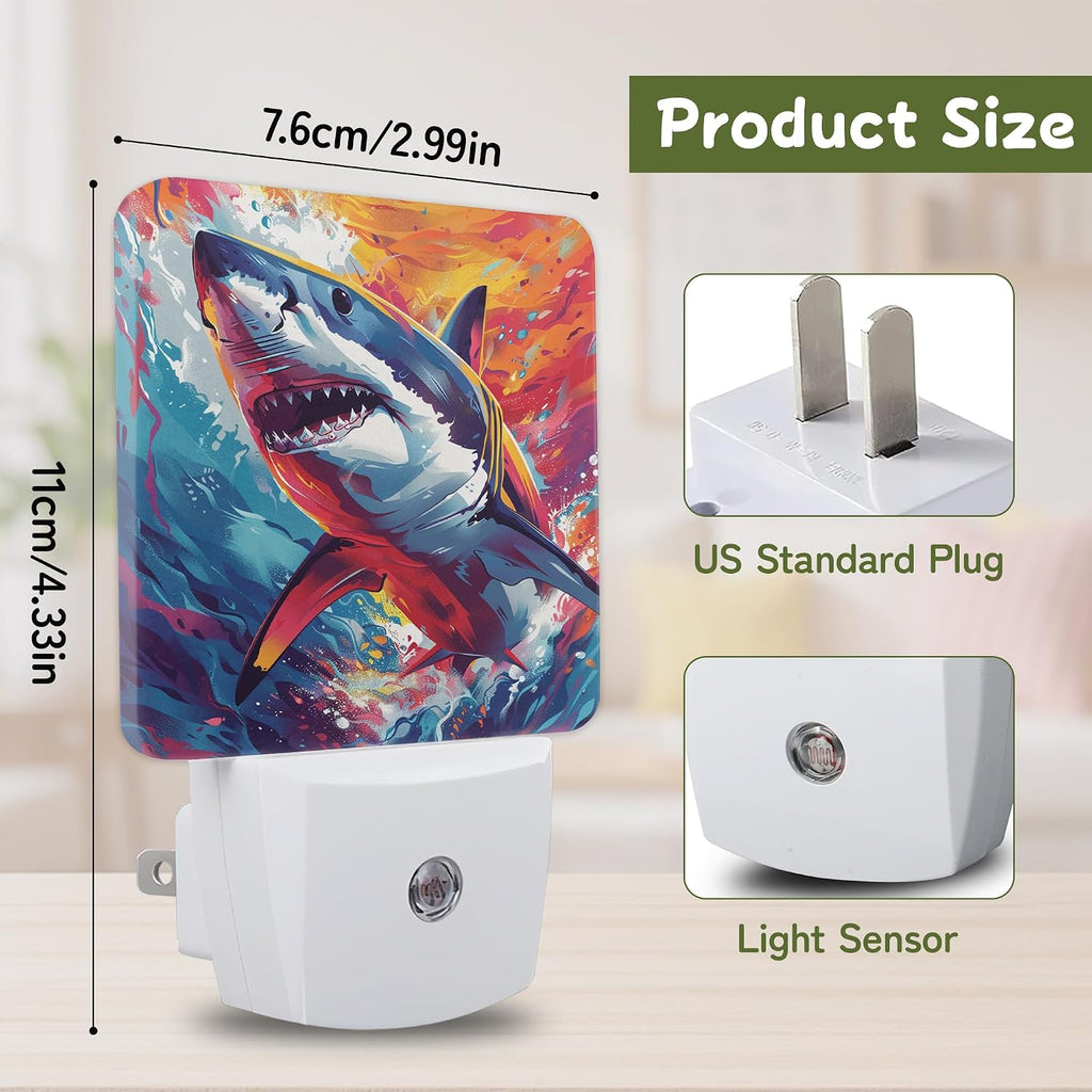 Night Light, Colorful Shark Splash Night Lights Plug into Wall Decor for Bedroom Bathroom Hallway Kitchen, Dusk to Dawn Sensor Gift for…