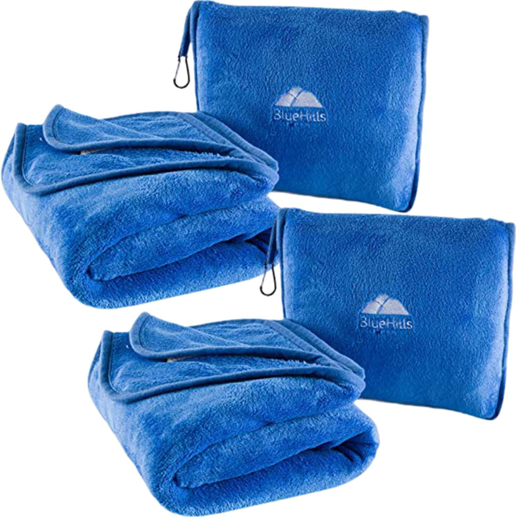 BlueHills 2-Pack Premium Soft Travel Blanket Pillow Airplane Blanket in Soft Bag Pillowcase with Hand Luggage Belt and Backpack Clip…