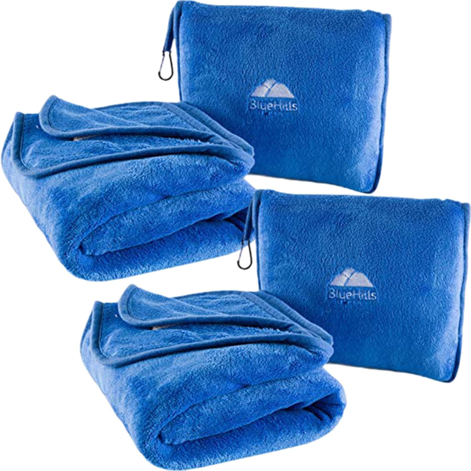 BlueHills 2-Pack Premium Soft Travel Blanket Pillow Airplane Blanket in Soft Bag Pillowcase with Hand Luggage Belt and Backpack Clip…