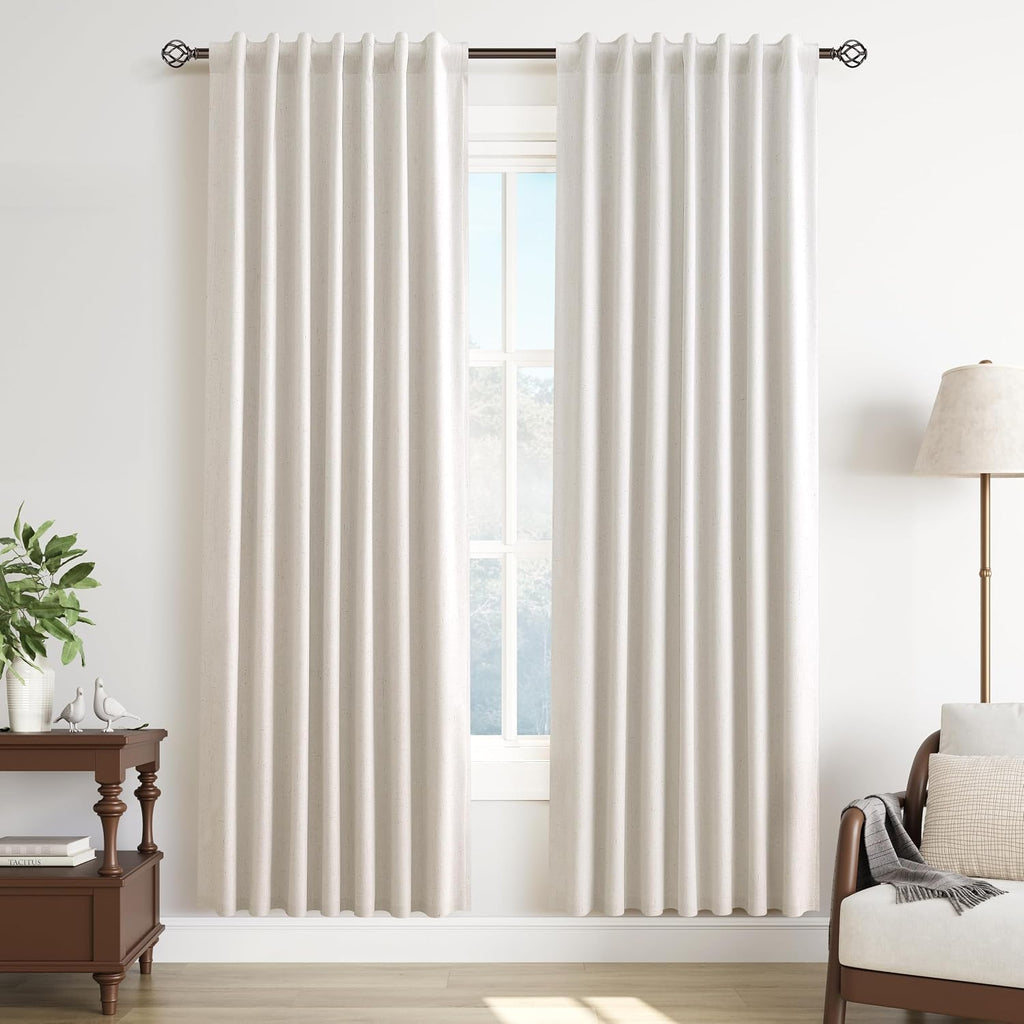 Guken Cream Linen 100% Blackout Curtains for Bedroom 80 Inch Length 2 Panel Sets Natural Light Blocking Thermal Insulated Privacy Curtains…